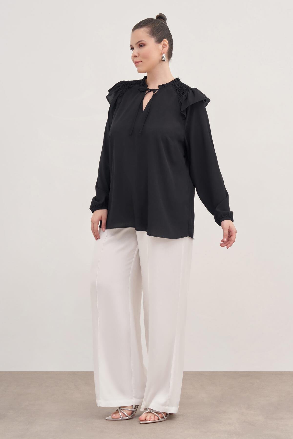 Myline-Gipe Detaylı Bağcıklı Bluz-Büyük Beden Bluz-139276