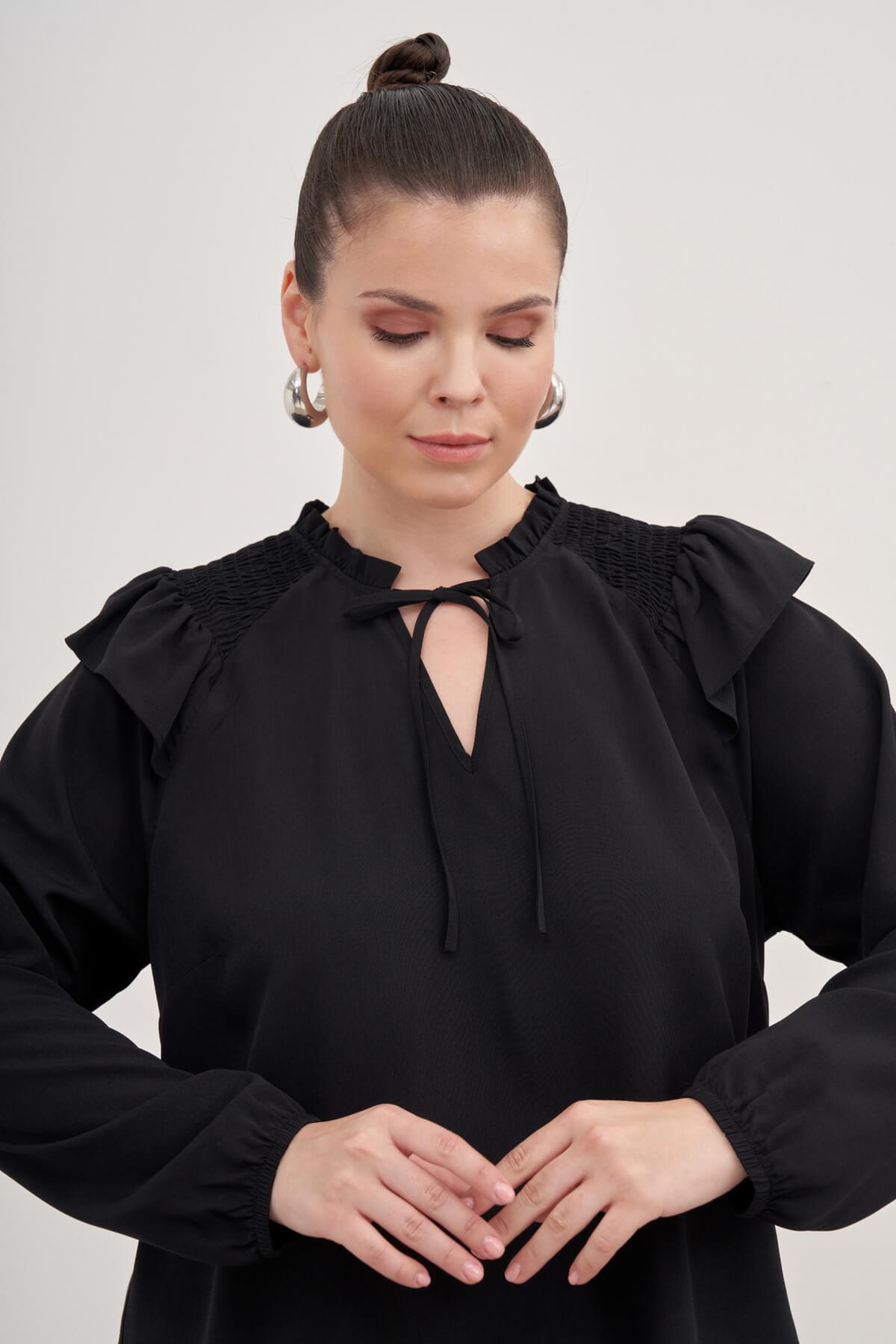 Myline-Gipe Detaylı Bağcıklı Bluz-Büyük Beden Bluz-139276