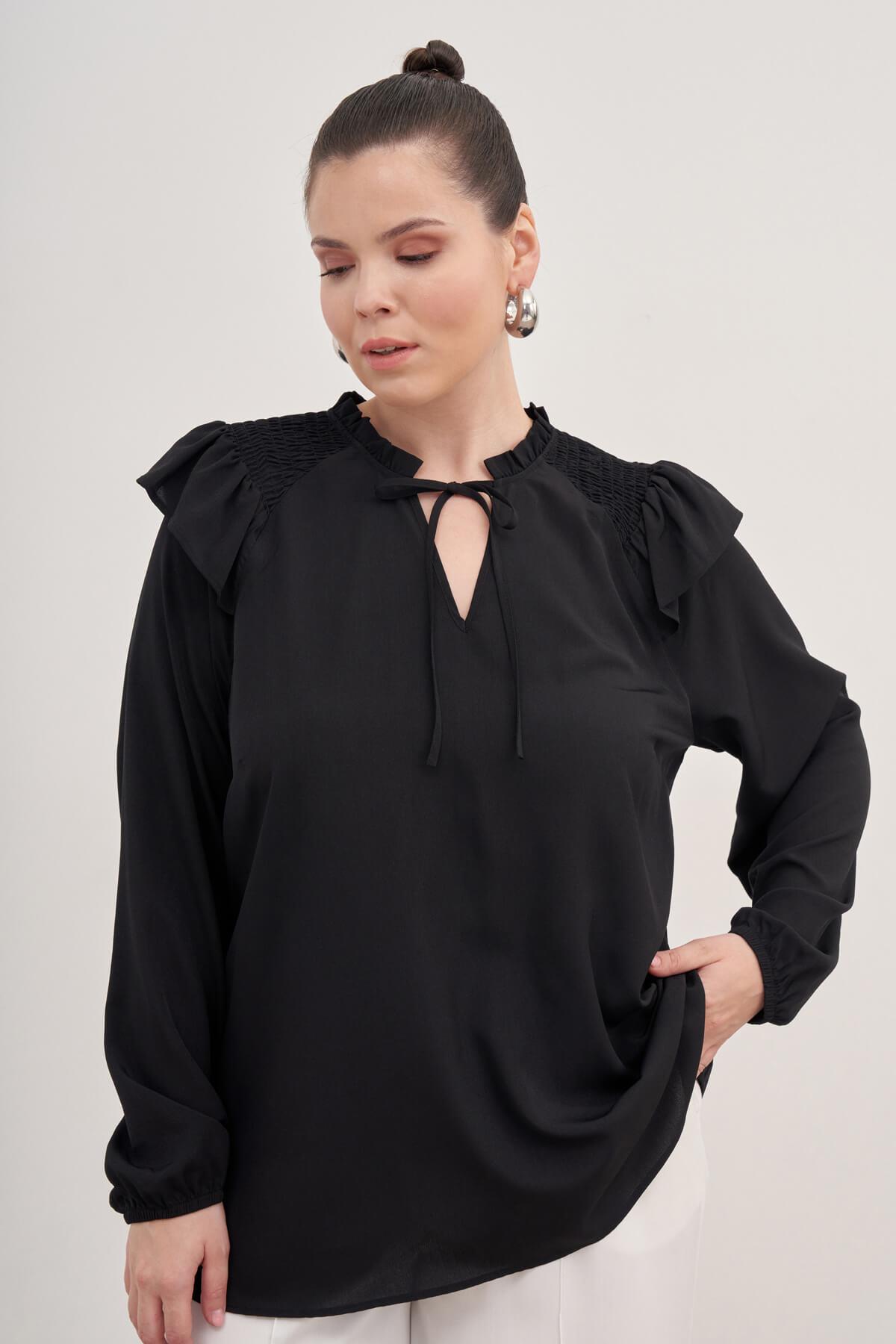 Myline-Gipe Detaylı Bağcıklı Bluz-Büyük Beden Bluz-139276