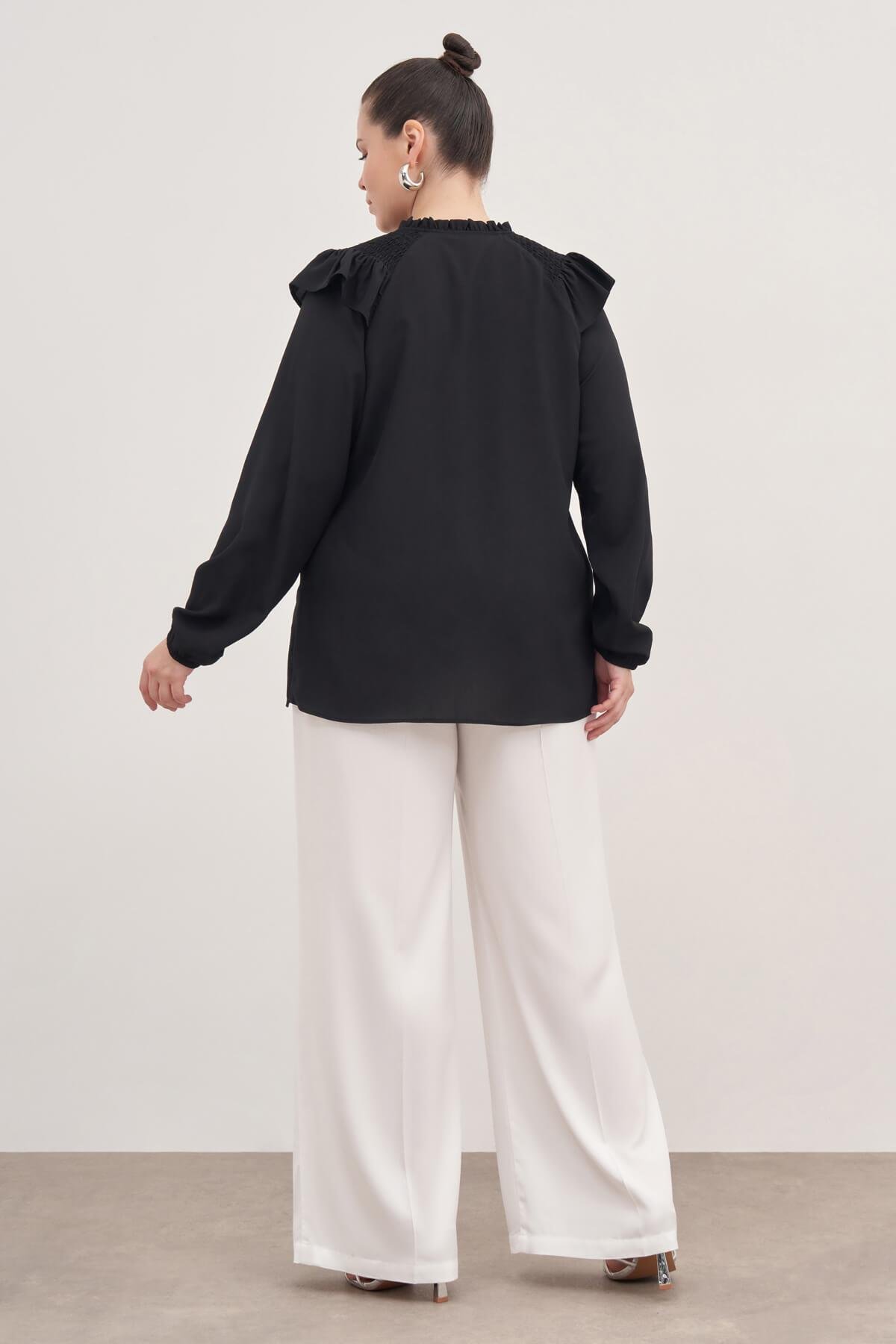 Myline-Gipe Detaylı Bağcıklı Bluz-Büyük Beden Bluz-139276