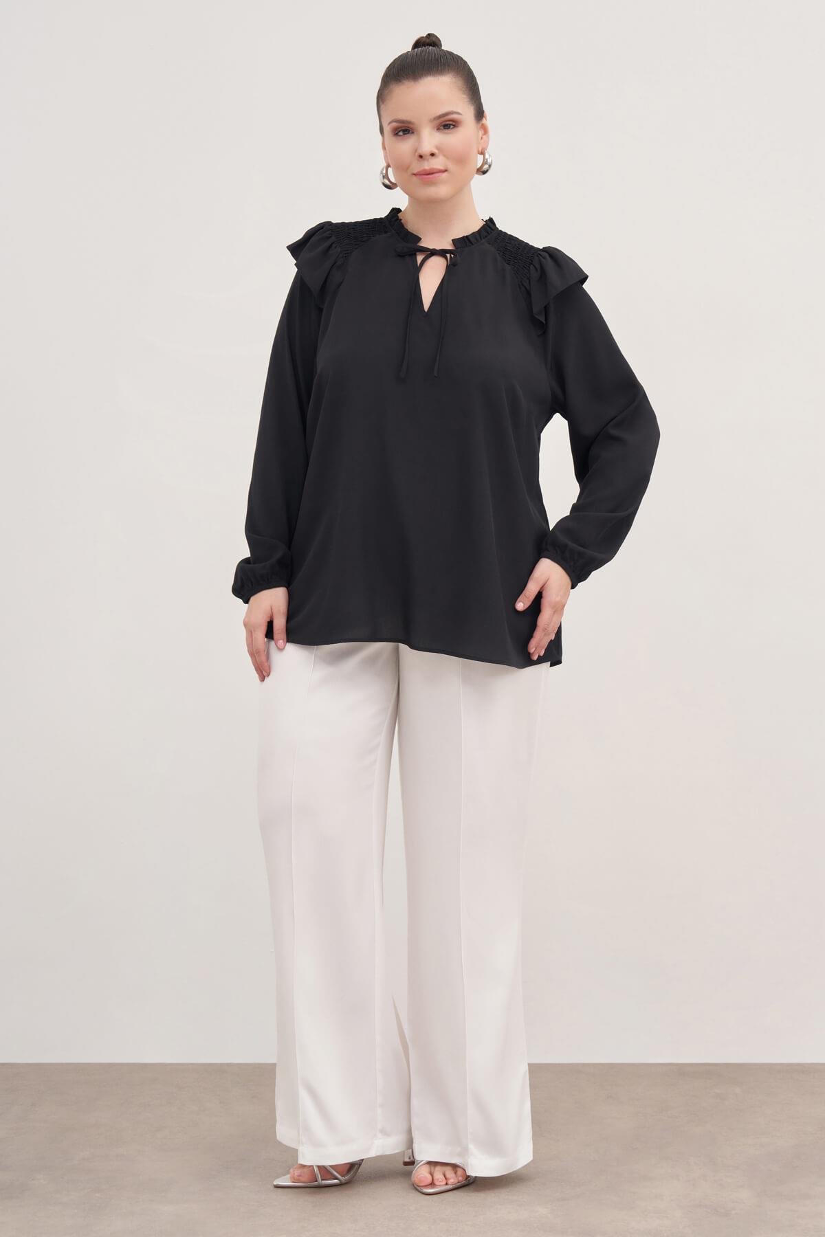 Myline-Gipe Detaylı Bağcıklı Bluz-Büyük Beden Bluz-139276