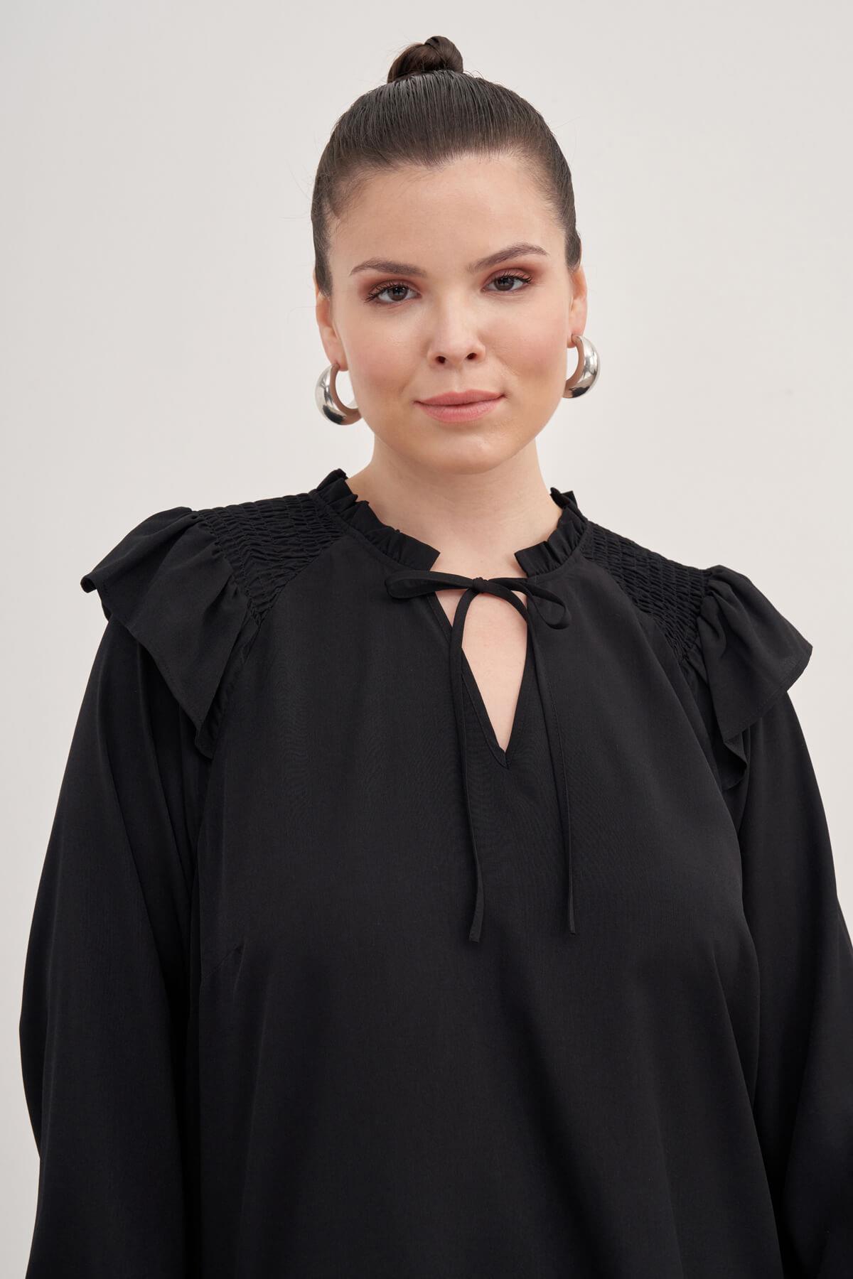 Myline-Gipe Detaylı Bağcıklı Bluz-Büyük Beden Bluz-139276