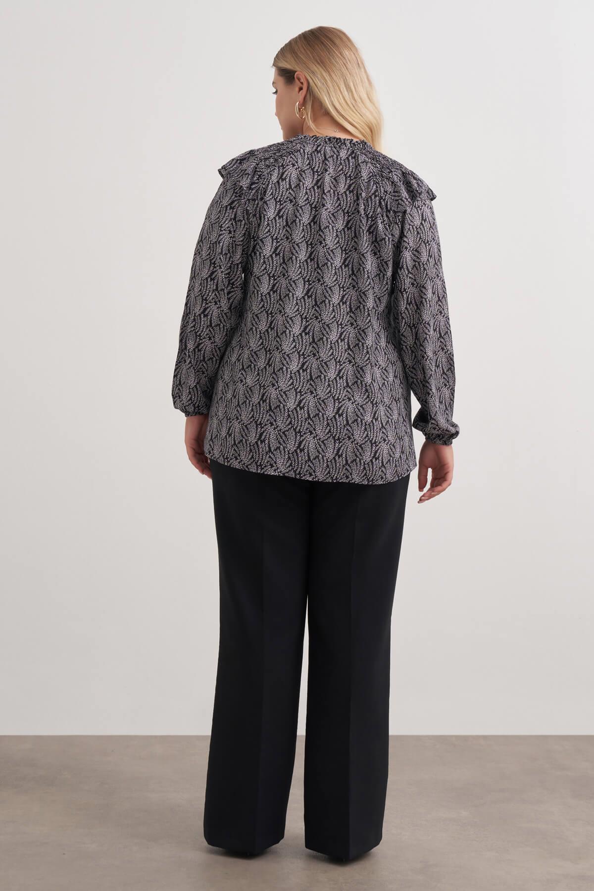 Myline-Gipe Detaylı Desenli Bluz-Büyük Beden Bluz-149481