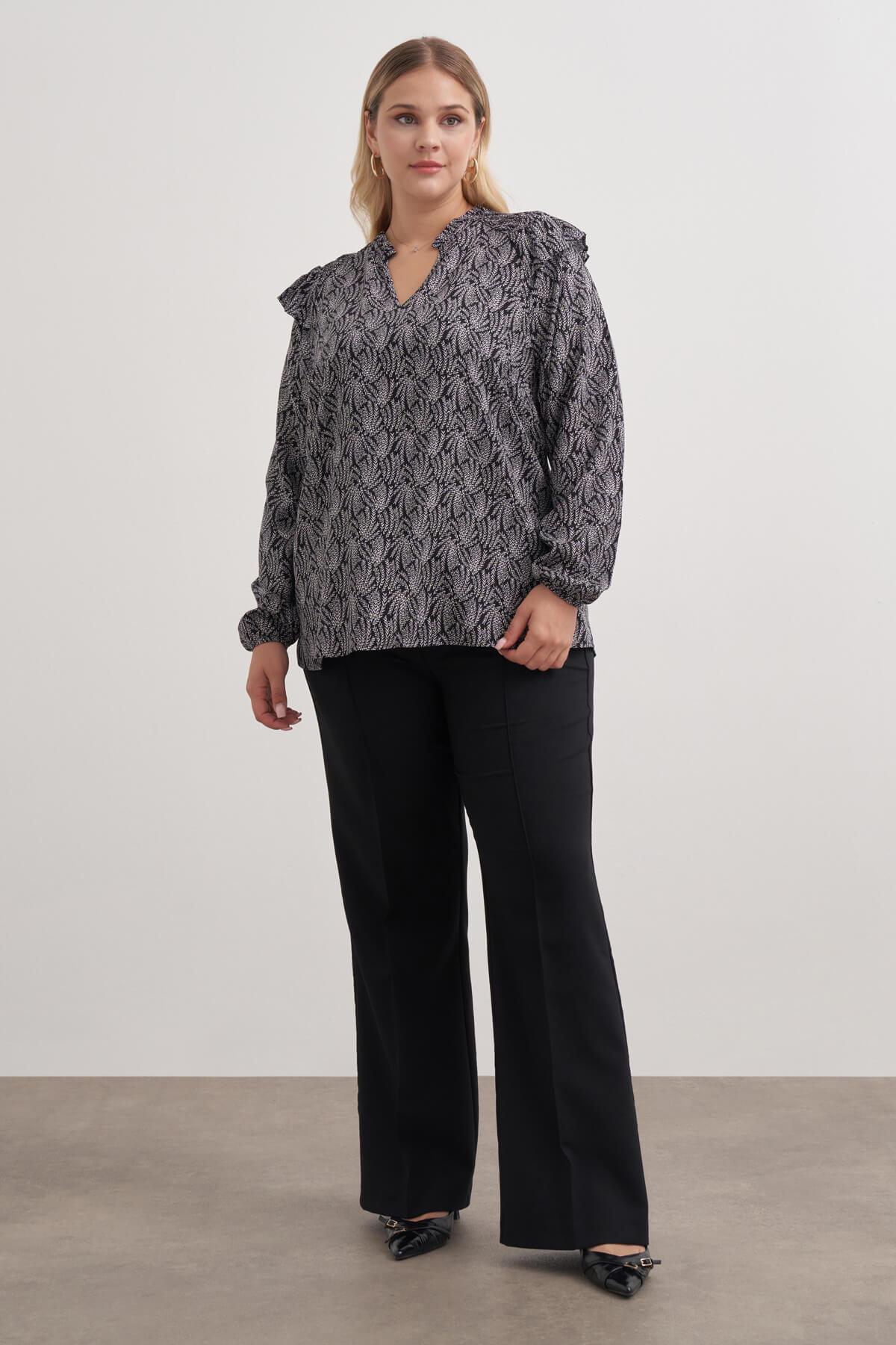 Myline-Gipe Detaylı Desenli Bluz-Büyük Beden Bluz-149481