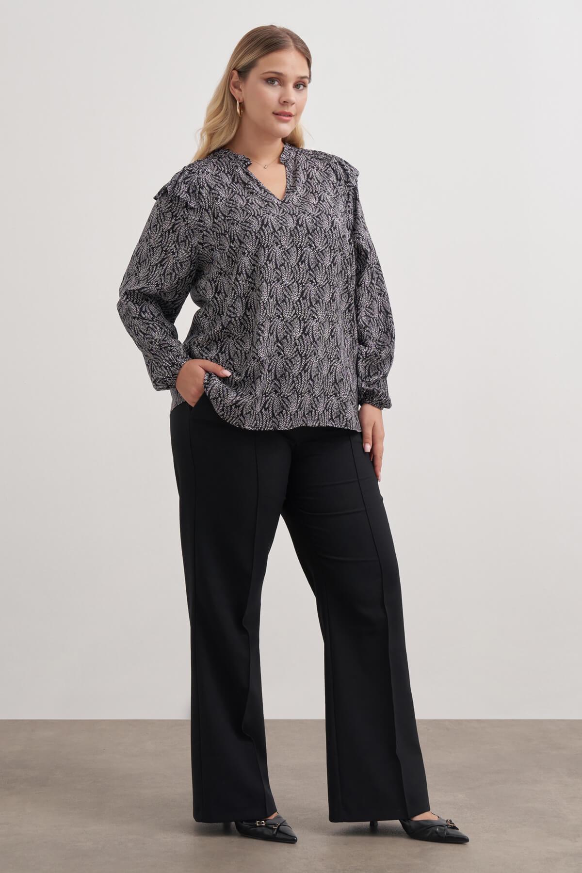 Myline-Gipe Detaylı Desenli Bluz-Büyük Beden Bluz-149481