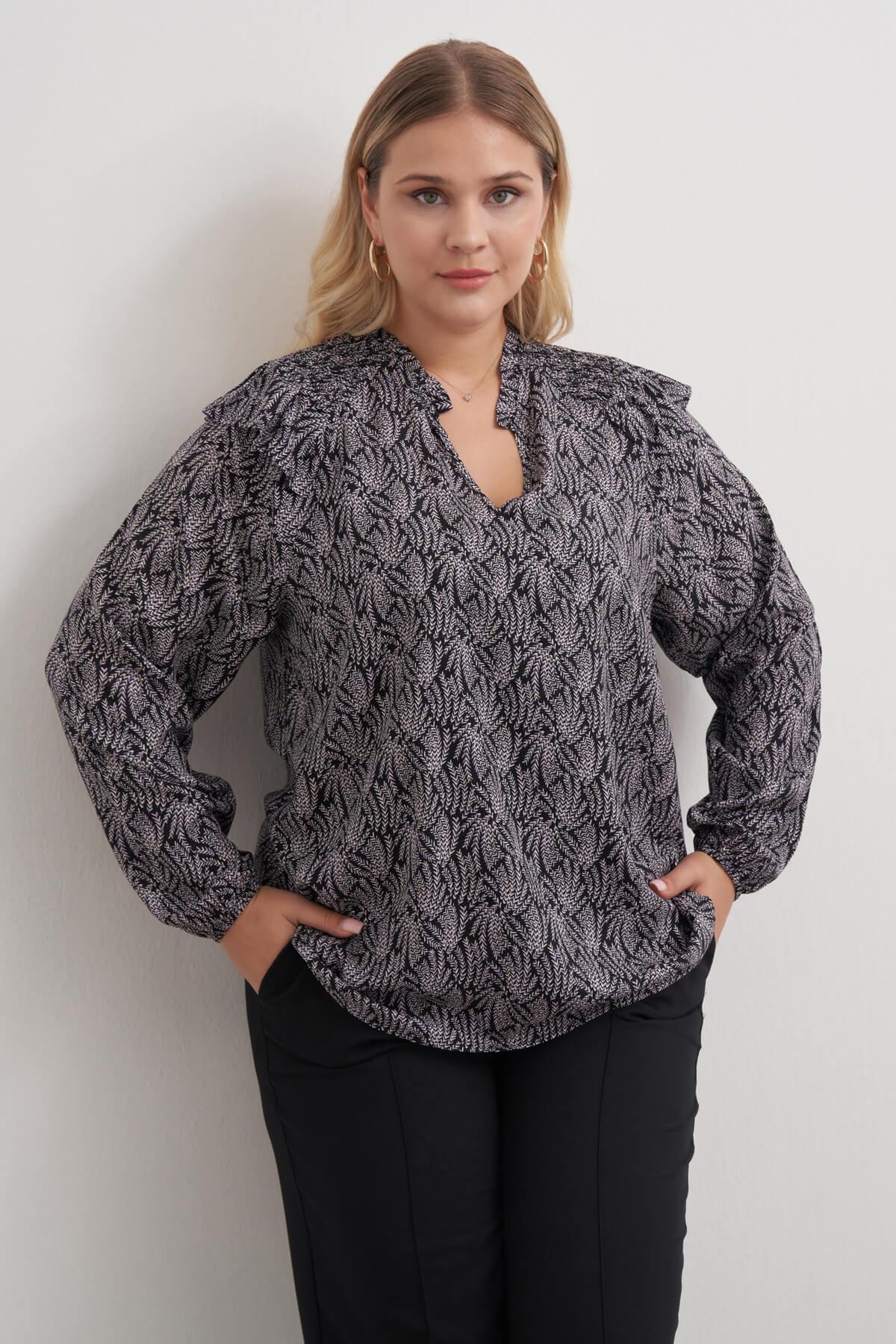 Myline-Gipe Detaylı Desenli Bluz-Büyük Beden Bluz-149481