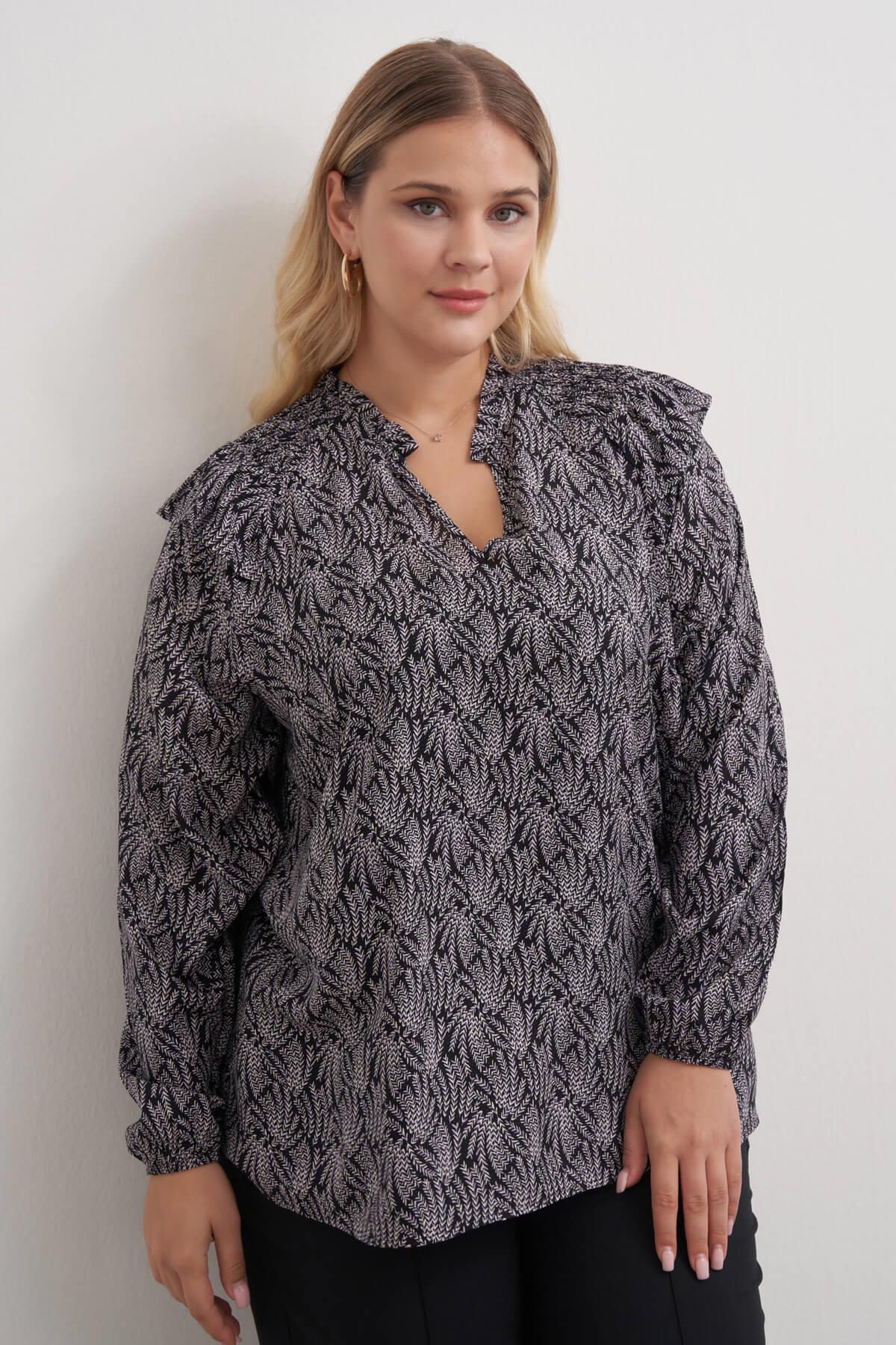 Myline-Gipe Detaylı Desenli Bluz-Büyük Beden Bluz-149481