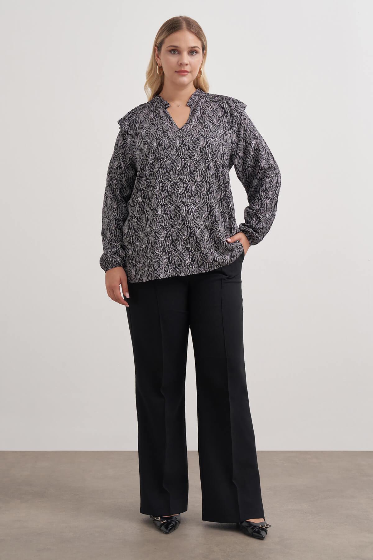 Myline-Gipe Detaylı Desenli Bluz-Büyük Beden Bluz-149481