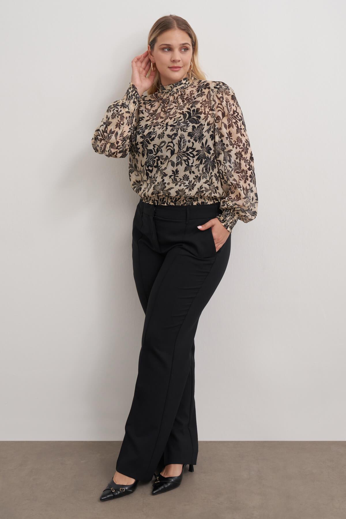 Myline-Gipe Detaylı Şifon Bluz-Büyük Beden Bluz-149477