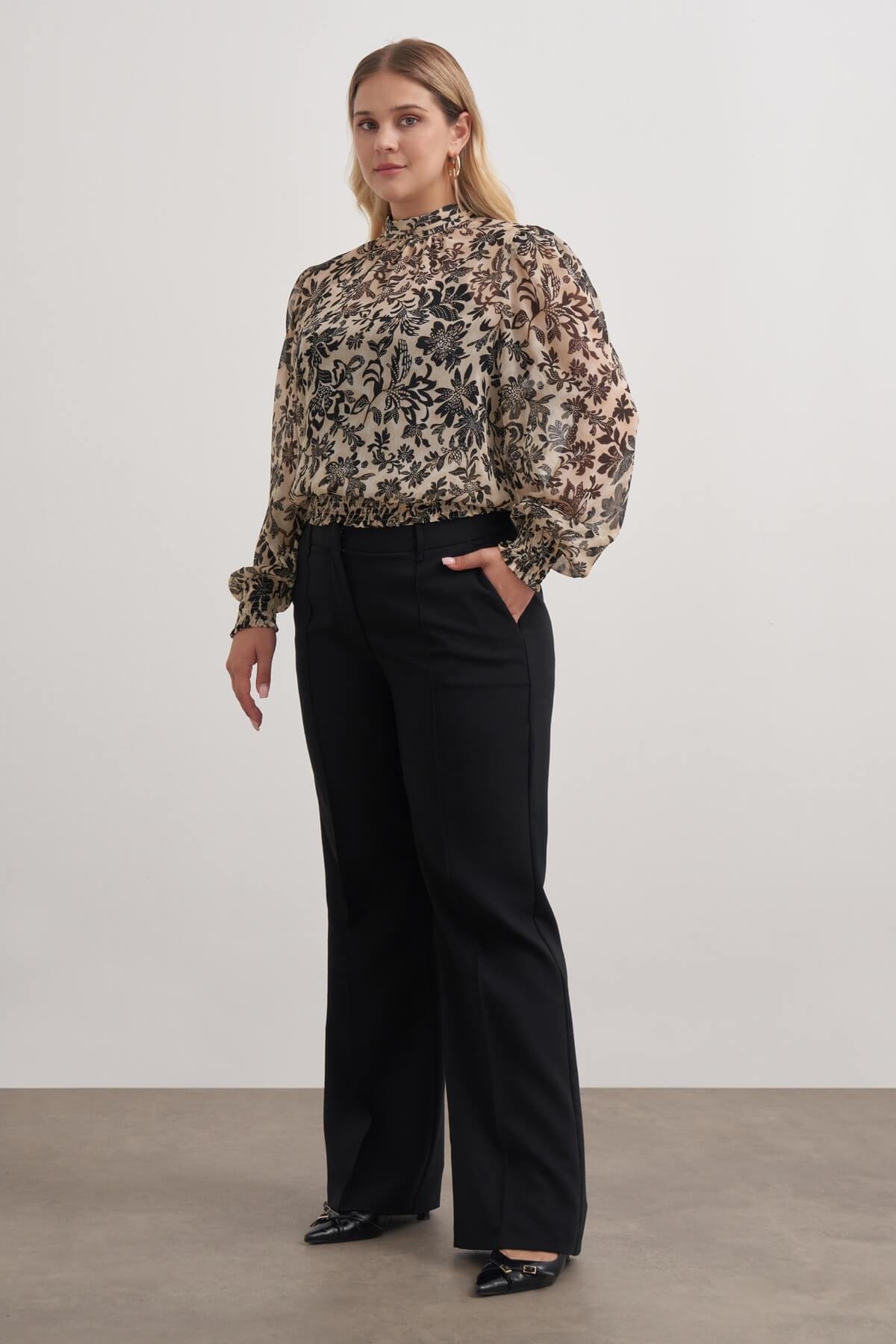 Myline-Gipe Detaylı Şifon Bluz-Büyük Beden Bluz-149477