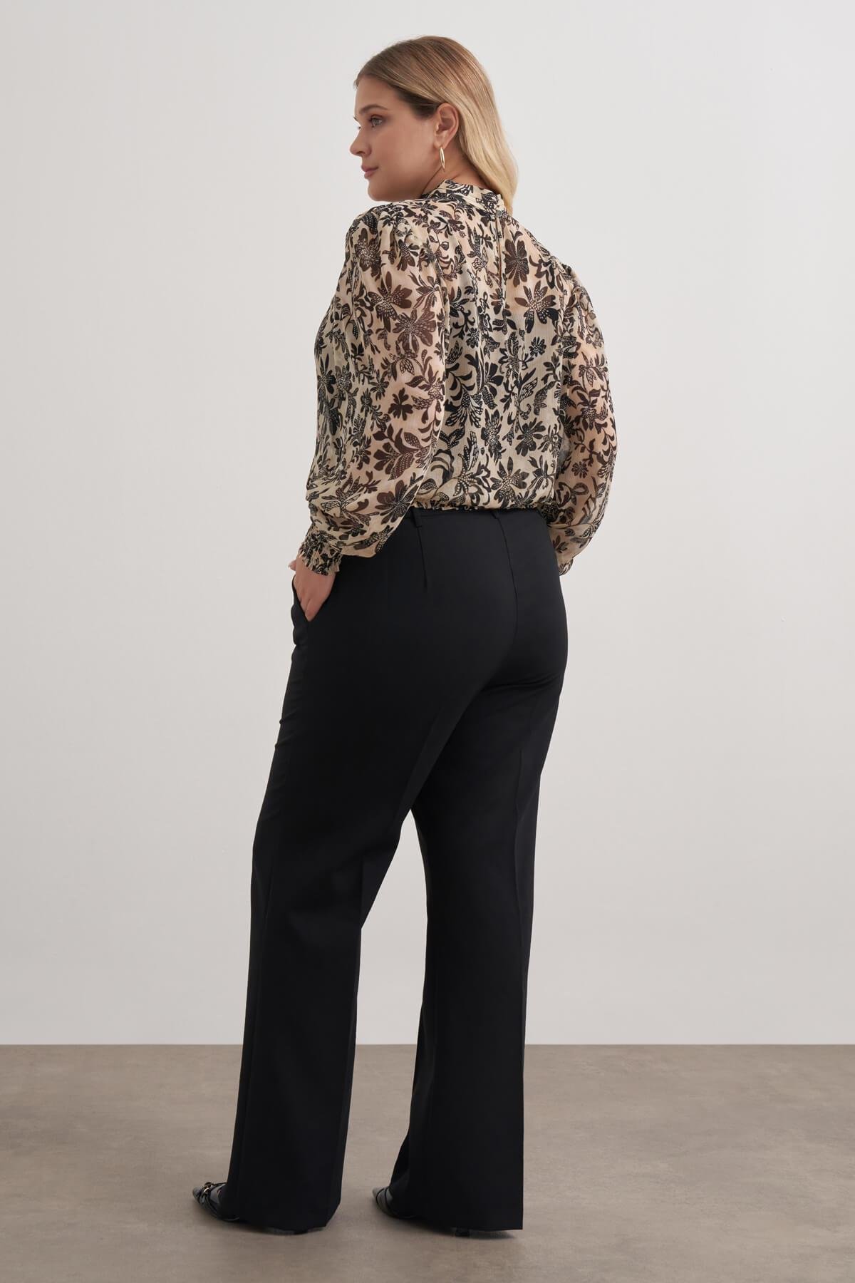 Myline-Gipe Detaylı Şifon Bluz-Büyük Beden Bluz-149477