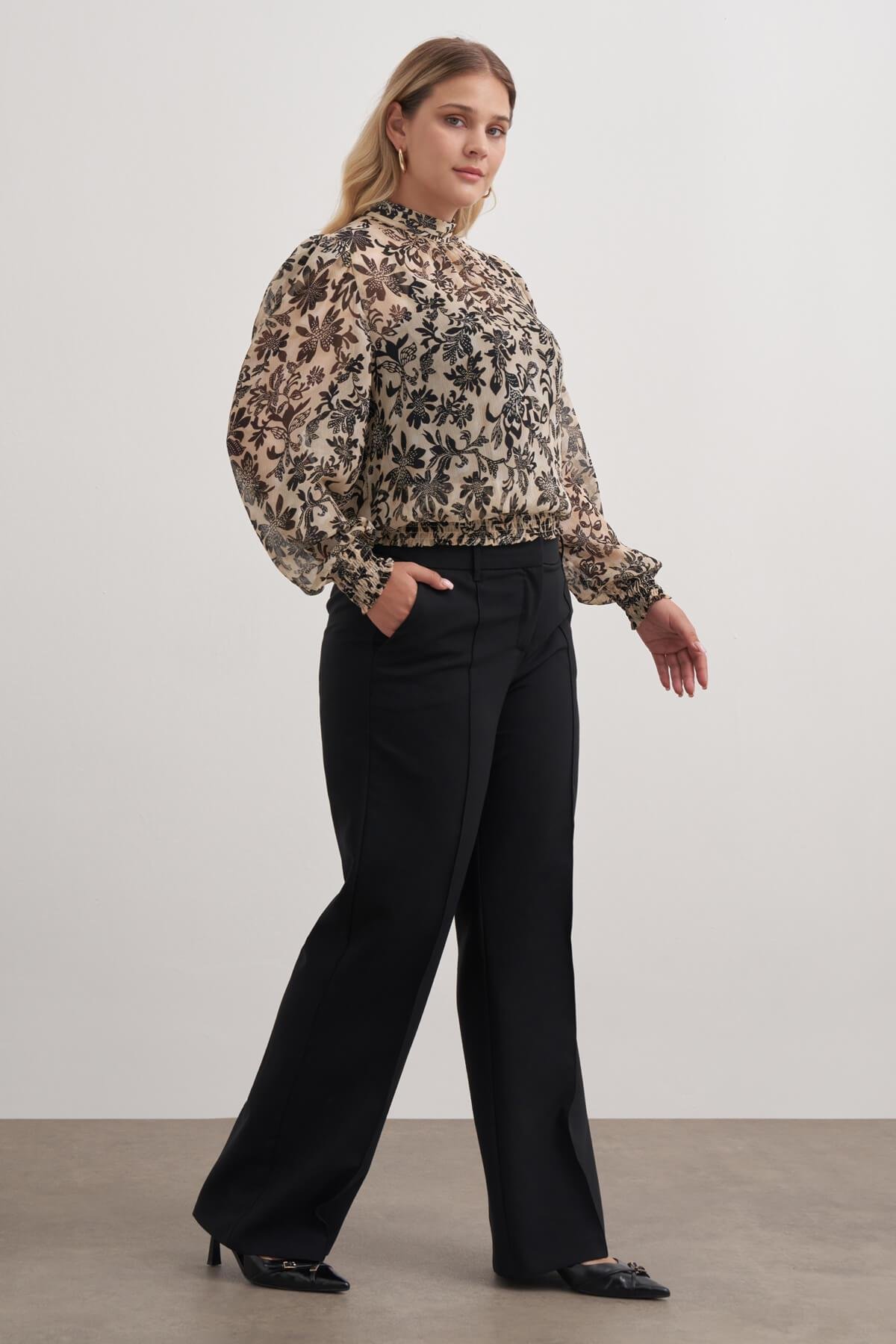 Myline-Gipe Detaylı Şifon Bluz-Büyük Beden Bluz-149477