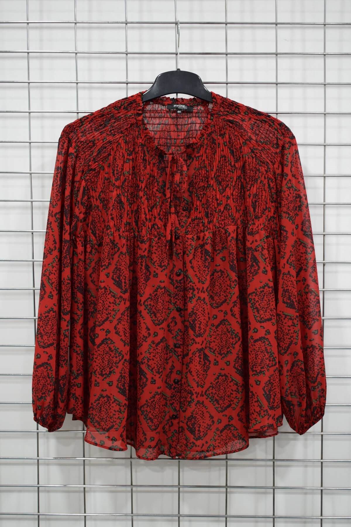 Myline-Gipe Detaylı Şifon Bluz-Büyük Beden Outlet-56218