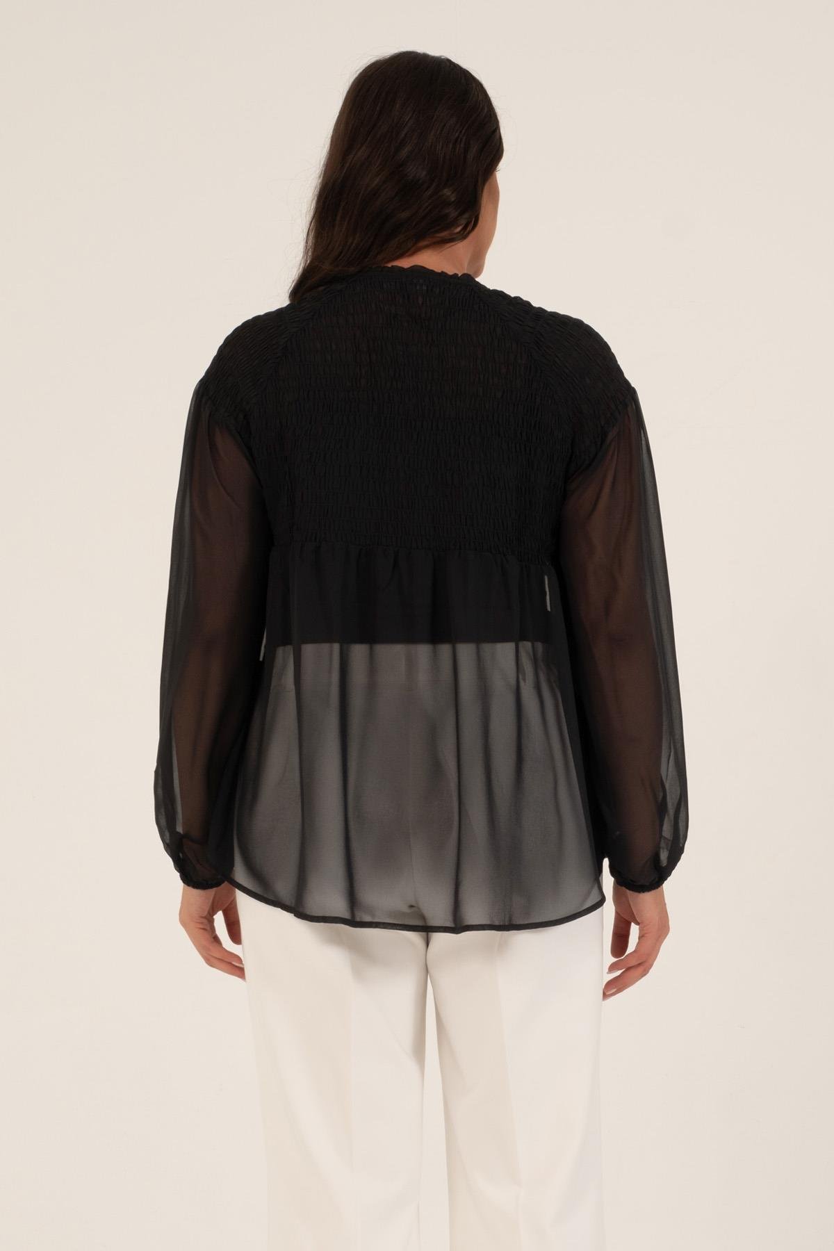 Myline-Gipe Detaylı Şifon Bluz-Büyük Beden Bluz-77708