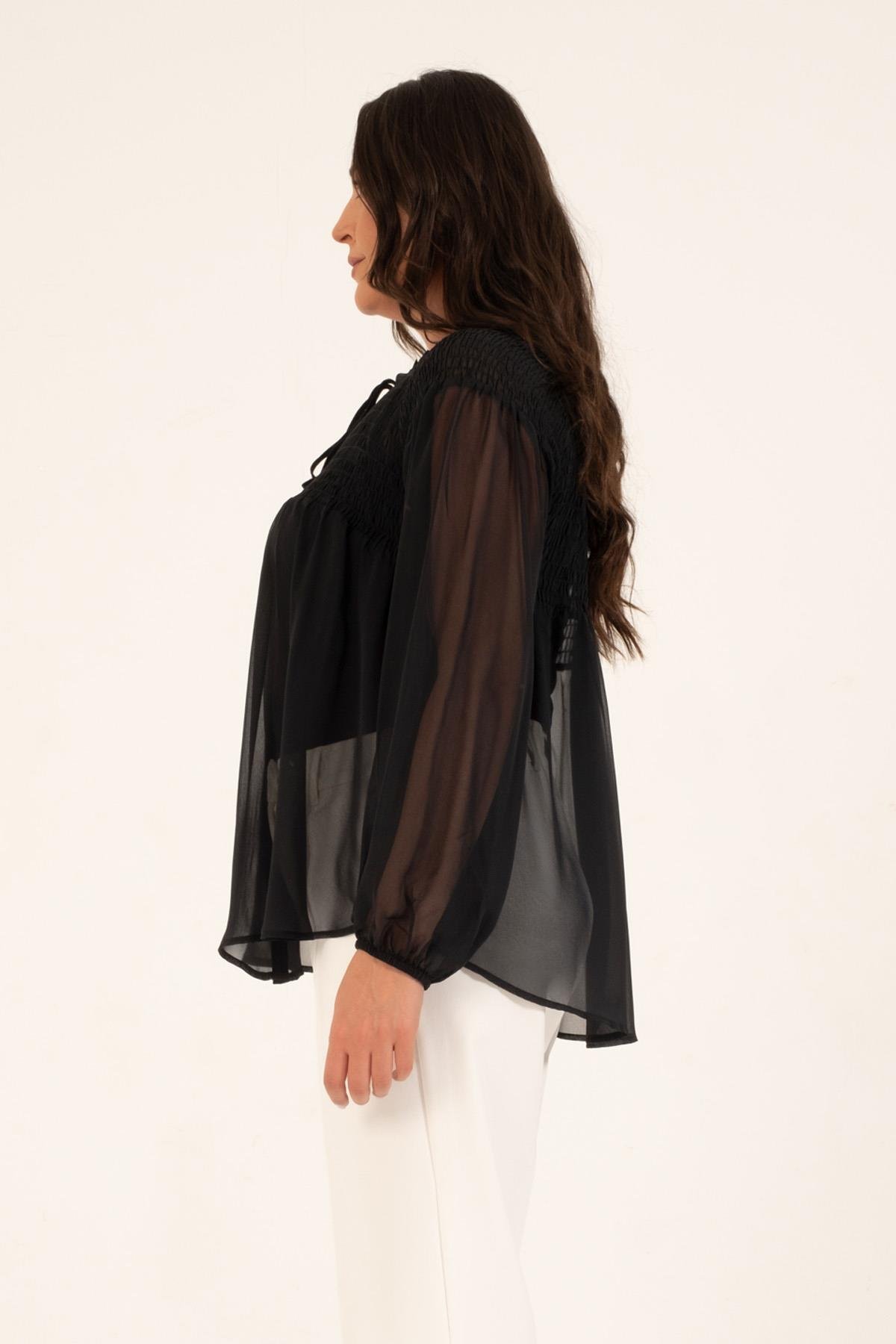 Myline-Gipe Detaylı Şifon Bluz-Büyük Beden Bluz-77708