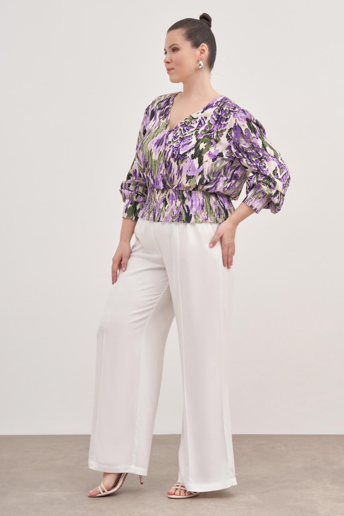 Myline-Gipe Detaylı V Yaka Bluz-Büyük Beden Bluz-128898