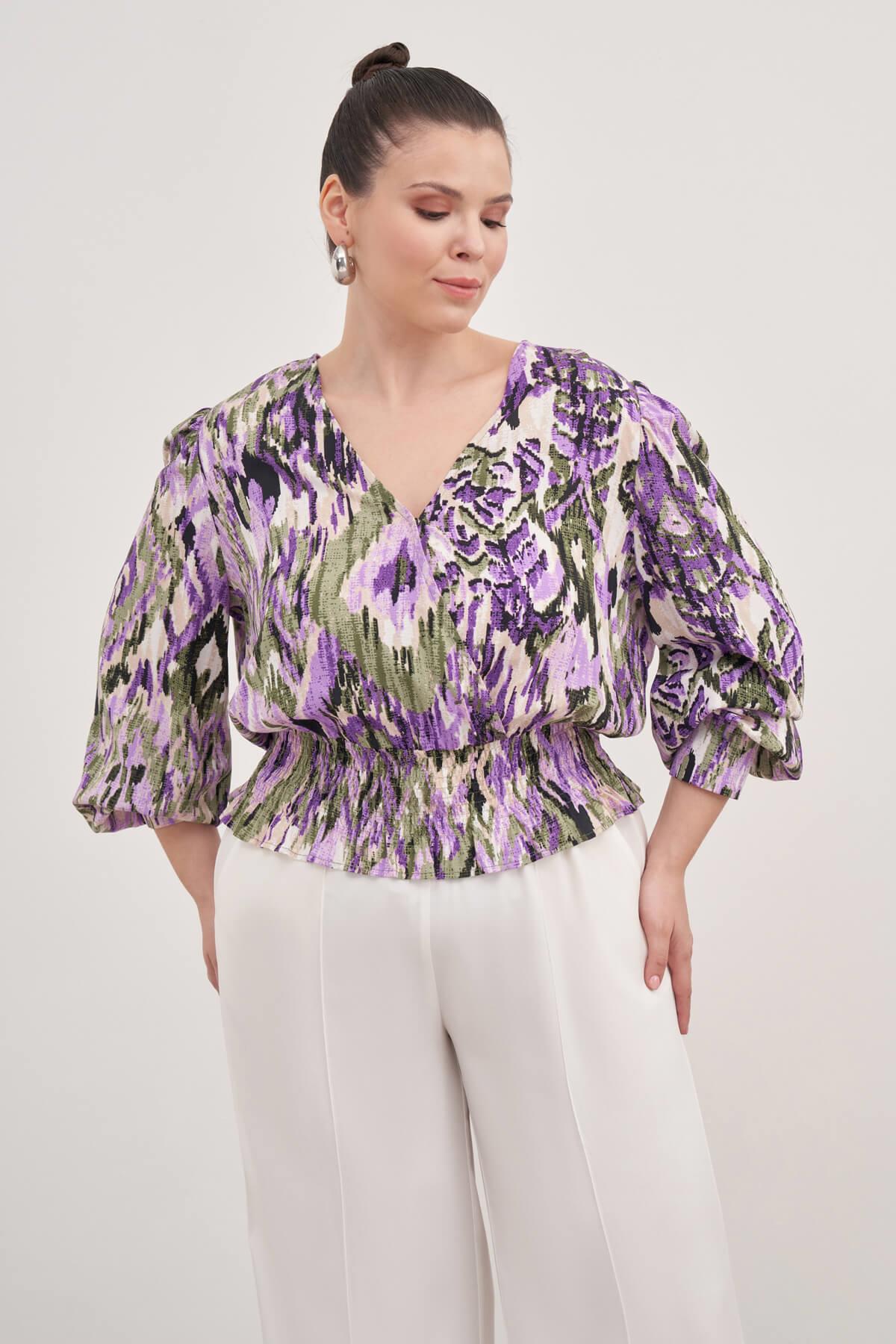 Myline-Gipe Detaylı V Yaka Bluz-Büyük Beden Bluz-128898