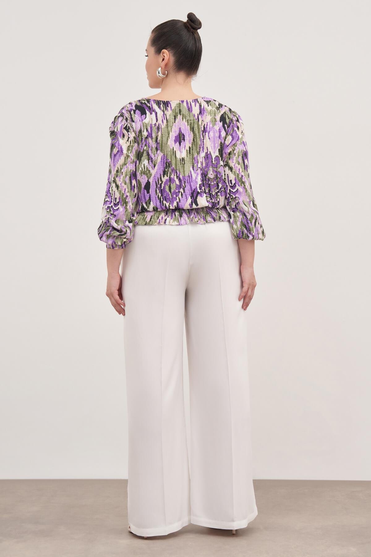 Myline-Gipe Detaylı V Yaka Bluz-Büyük Beden Bluz-128898