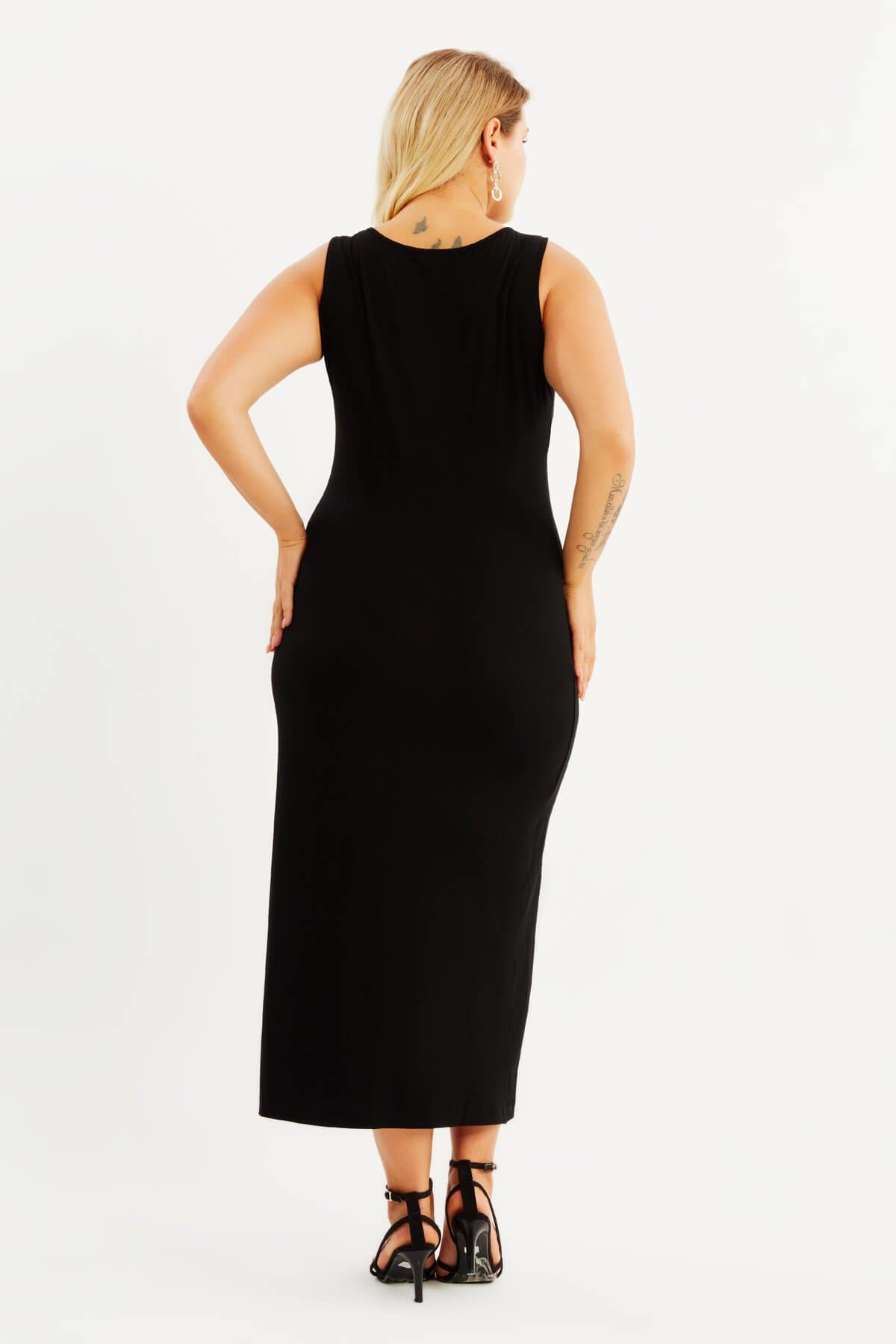 Myline-Halka Detay Kolsuz Penye Elbise-Büyük Beden Günlük Elbiseler-88021