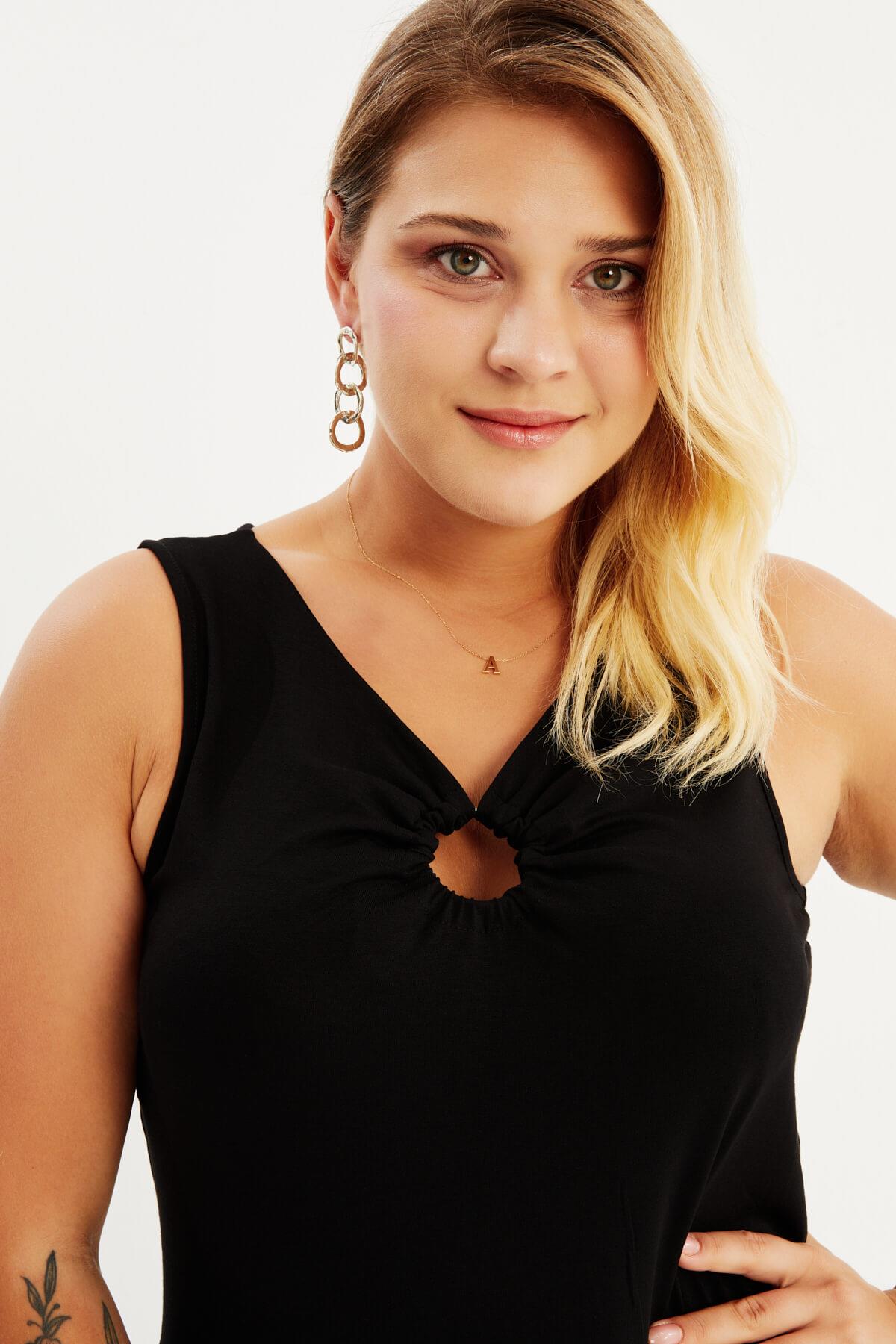 Myline-Halka Detay Kolsuz Penye Elbise-Büyük Beden Günlük Elbiseler-88021