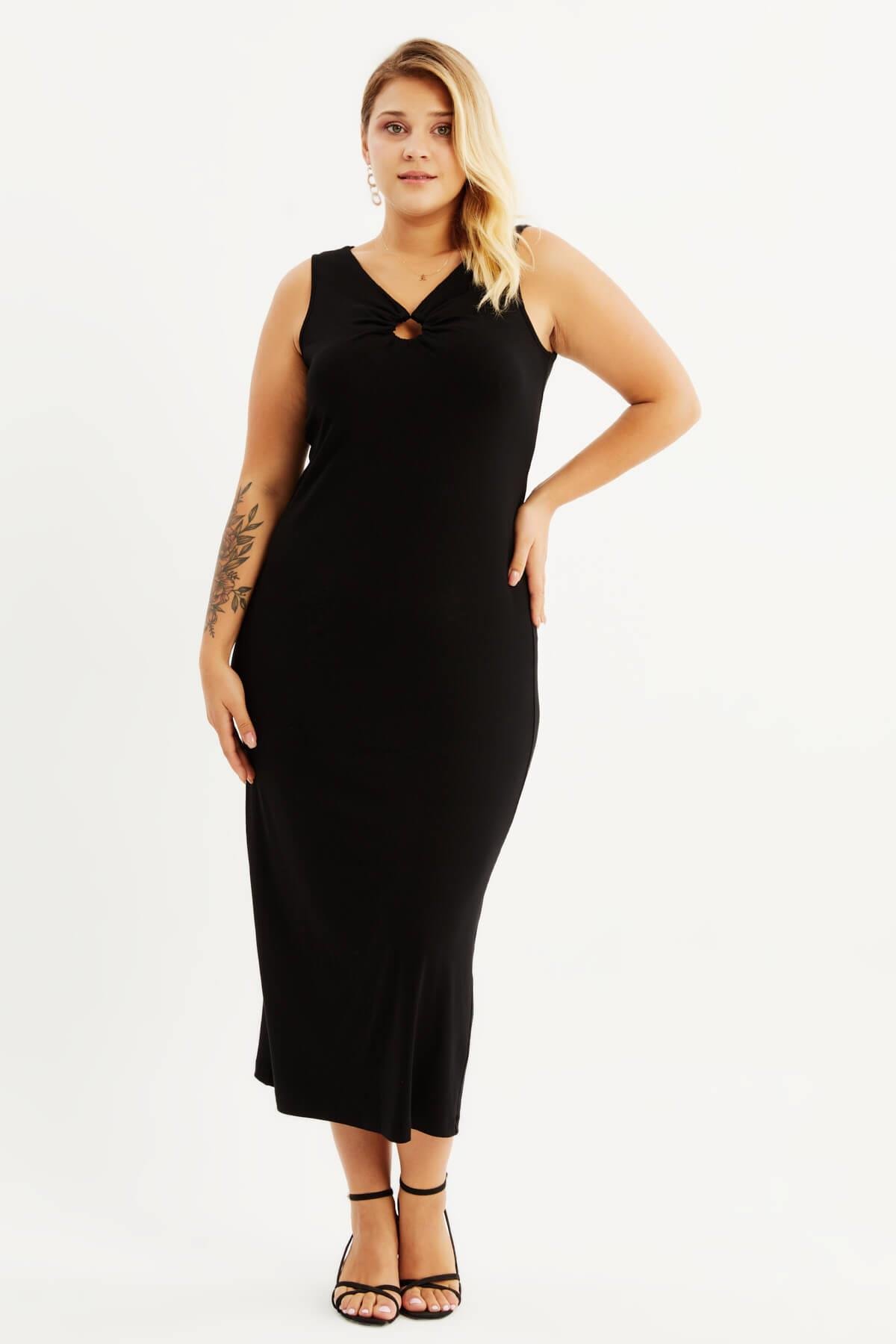 Halka Detay Kolsuz Penye Elbise