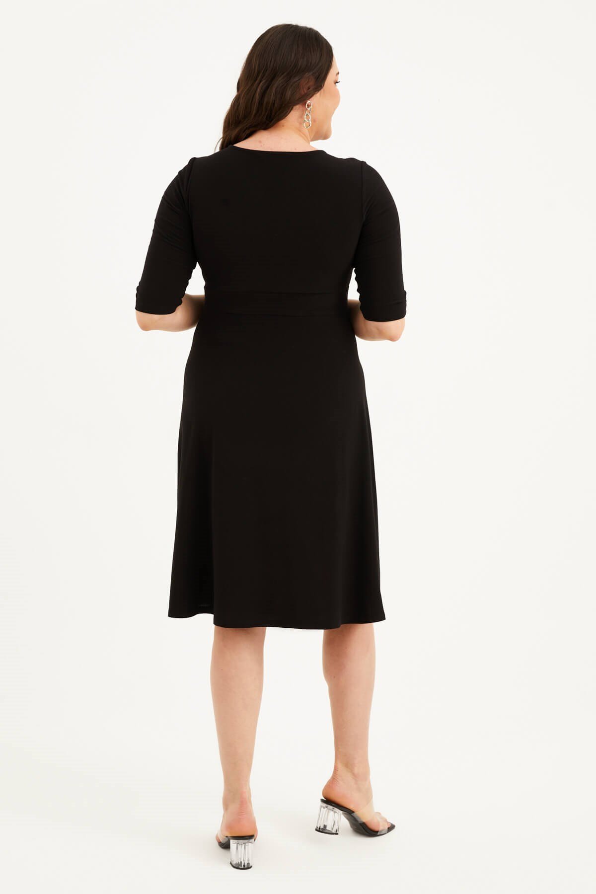 Myline-Halka Detaylı 3/4 Kol Elbise-Büyük Beden Günlük Elbiseler-77474