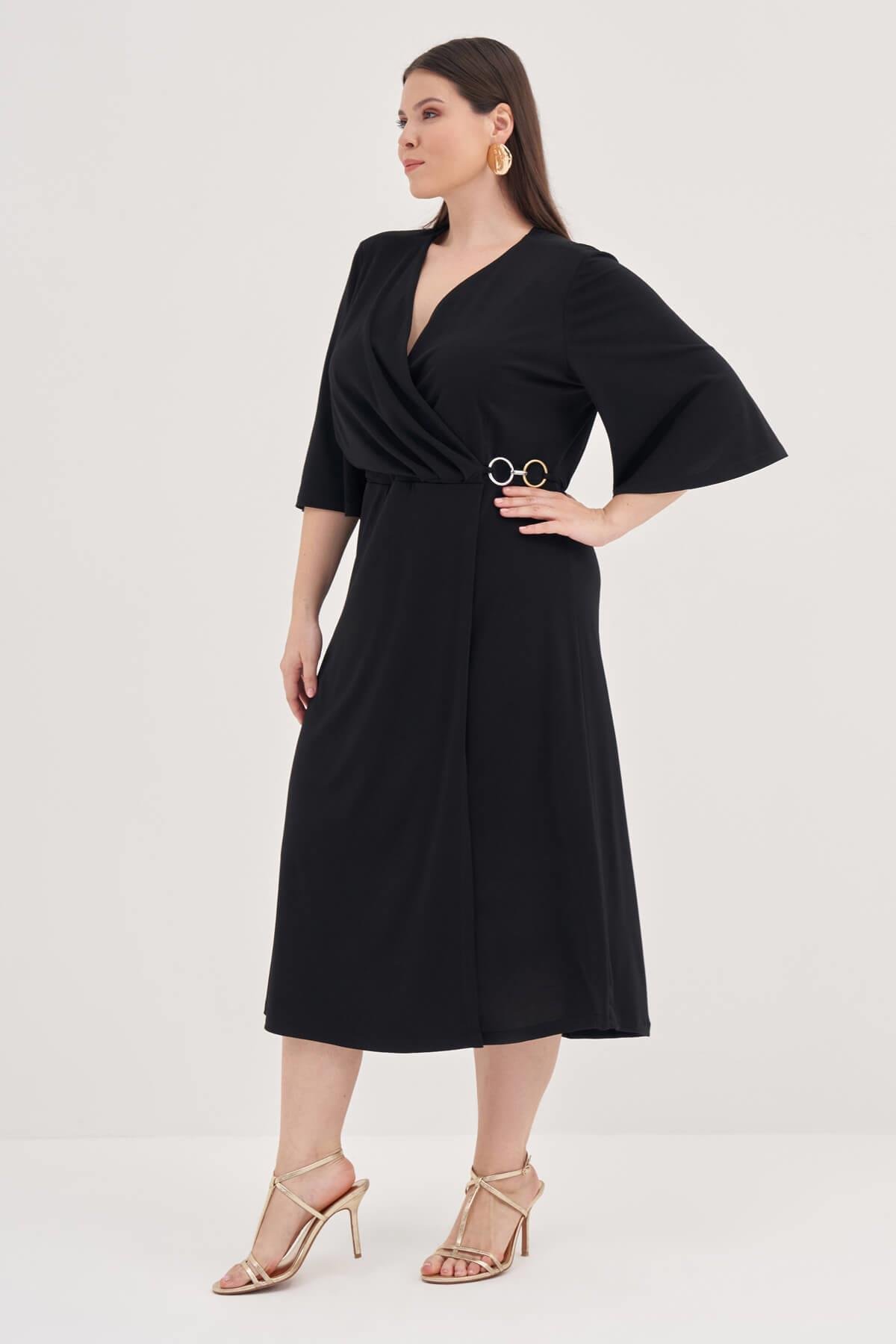 Myline-Halka Detaylı Kruvaze Elbise-Büyük Beden Günlük Elbiseler-129005