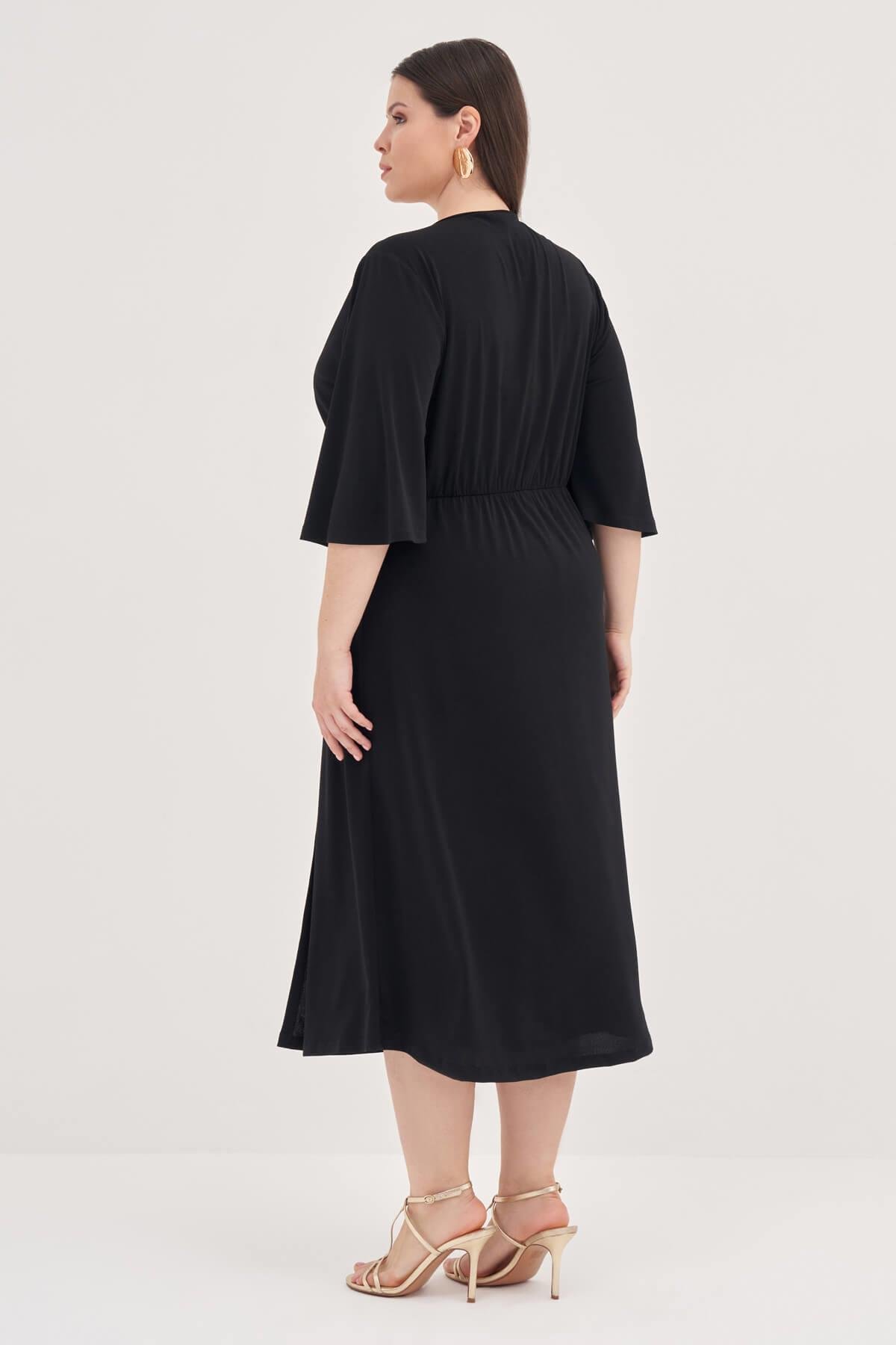 Myline-Halka Detaylı Kruvaze Elbise-Büyük Beden Günlük Elbiseler-129005