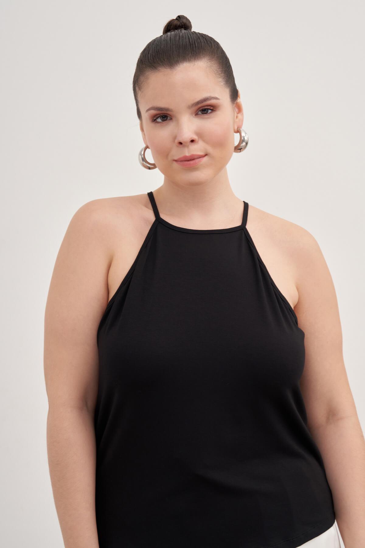 Myline-Halter Yaka Bağlamalı Bluz-Büyük Beden Bluz-77632