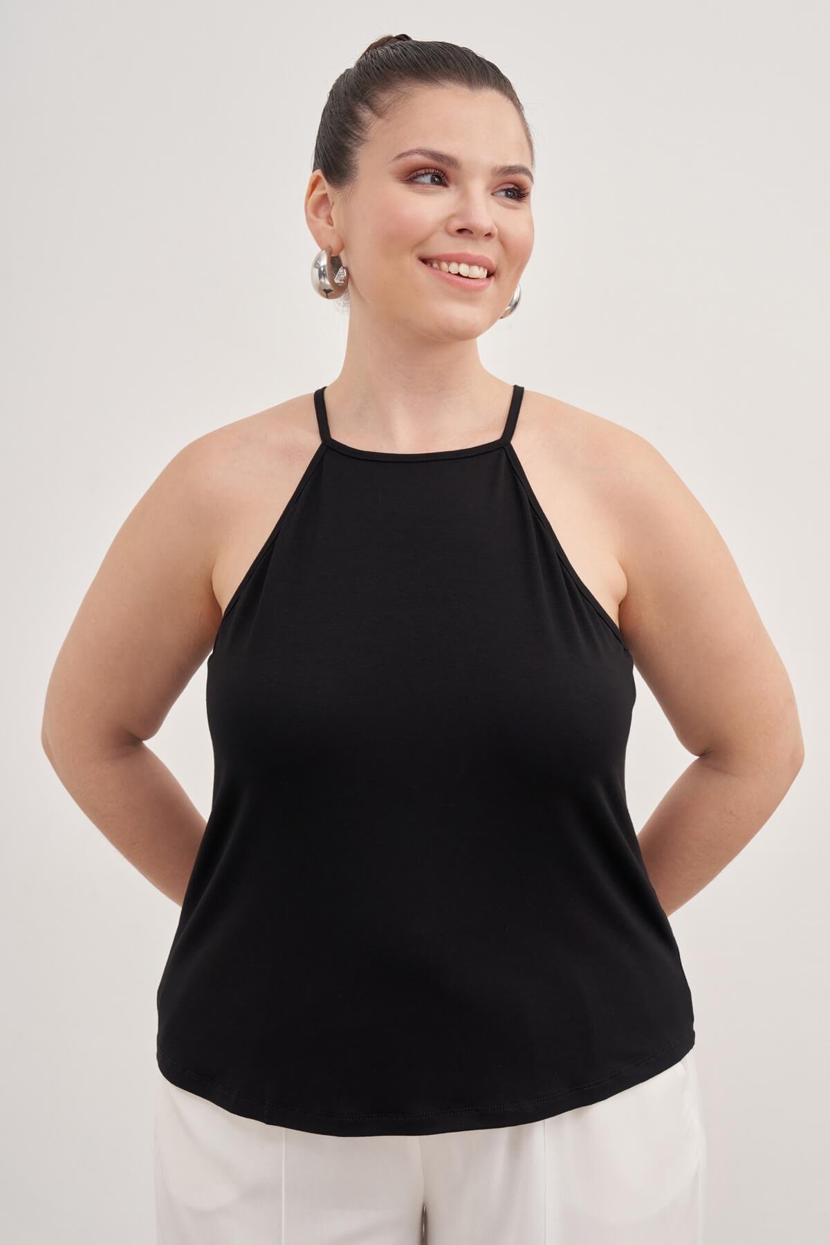 Myline-Halter Yaka Bağlamalı Bluz-Büyük Beden Bluz-77632