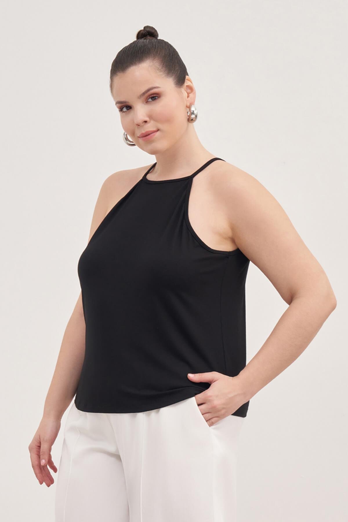 Myline-Halter Yaka Bağlamalı Bluz-Büyük Beden Bluz-77632