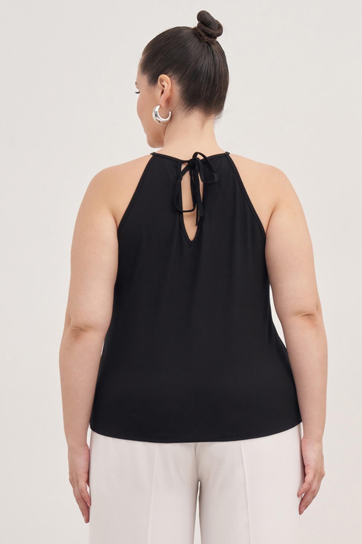 Myline-Halter Yaka Bağlamalı Bluz-Büyük Beden Bluz-77632