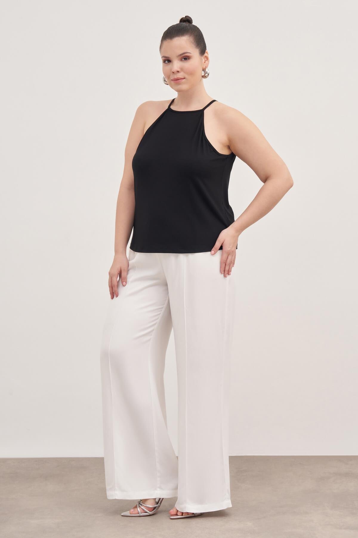 Myline-Halter Yaka Bağlamalı Bluz-Büyük Beden Bluz-77632