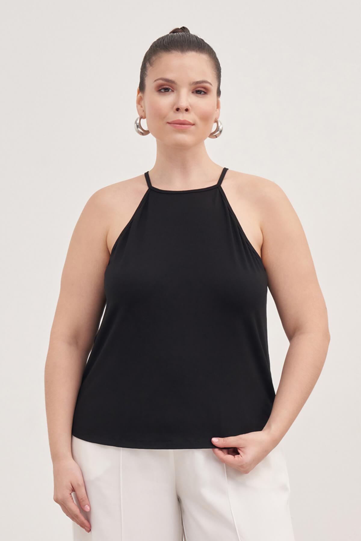 Myline-Halter Yaka Bağlamalı Bluz-Büyük Beden Bluz-77632