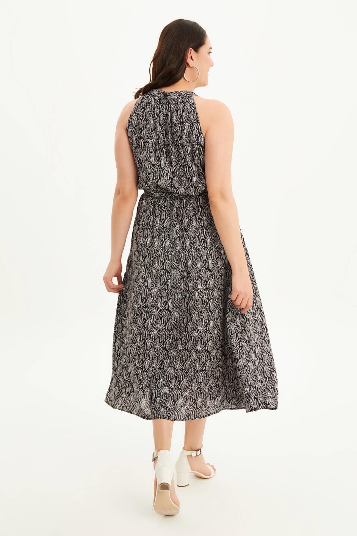 Myline-Halter Yaka Kuşaklı Uzun Elbise-Büyük Beden Günlük Elbiseler-118446