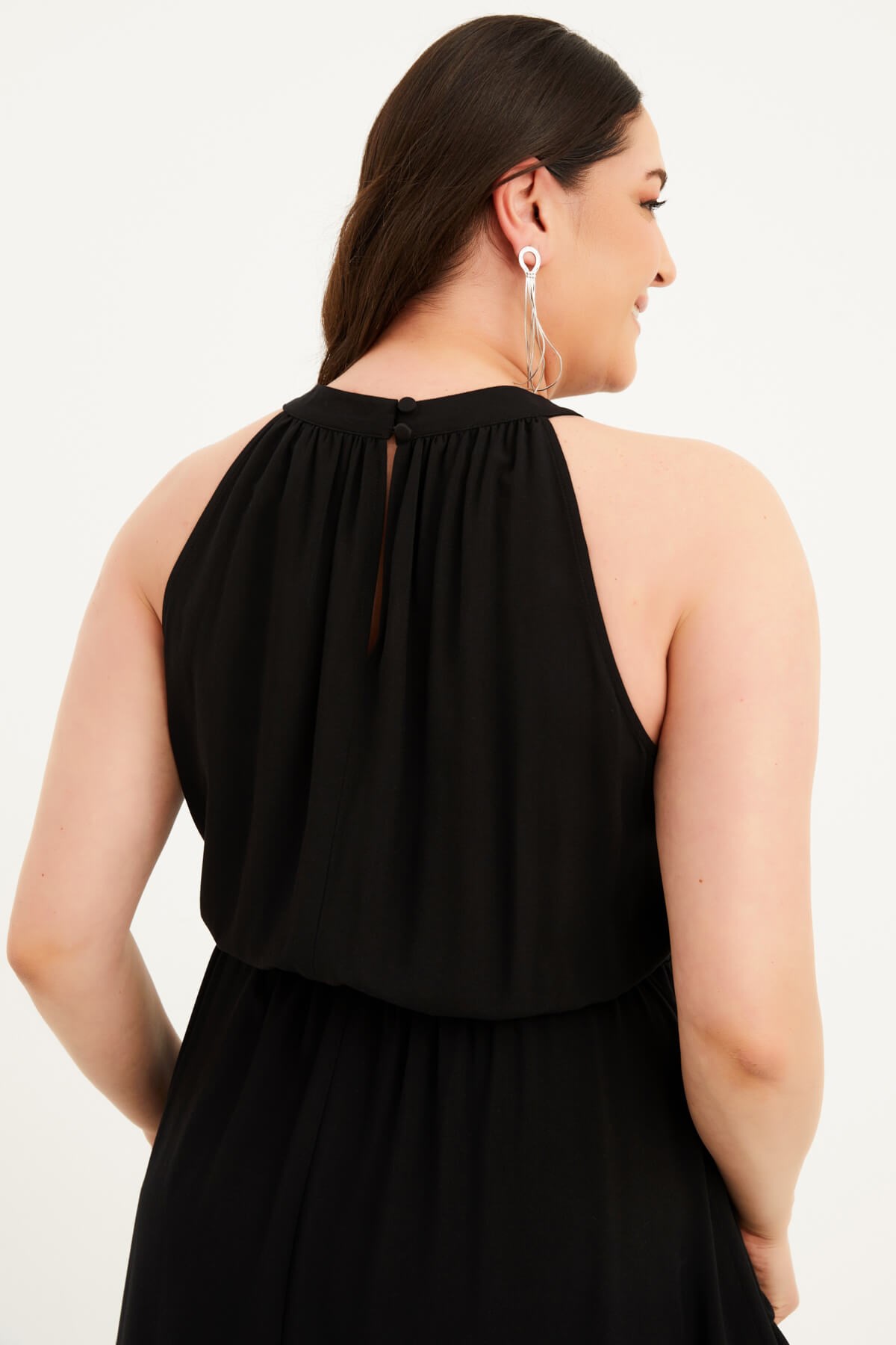 Myline-Halter Yaka Kuşaklı Uzun Elbise-Büyük Beden Günlük Elbiseler-77523