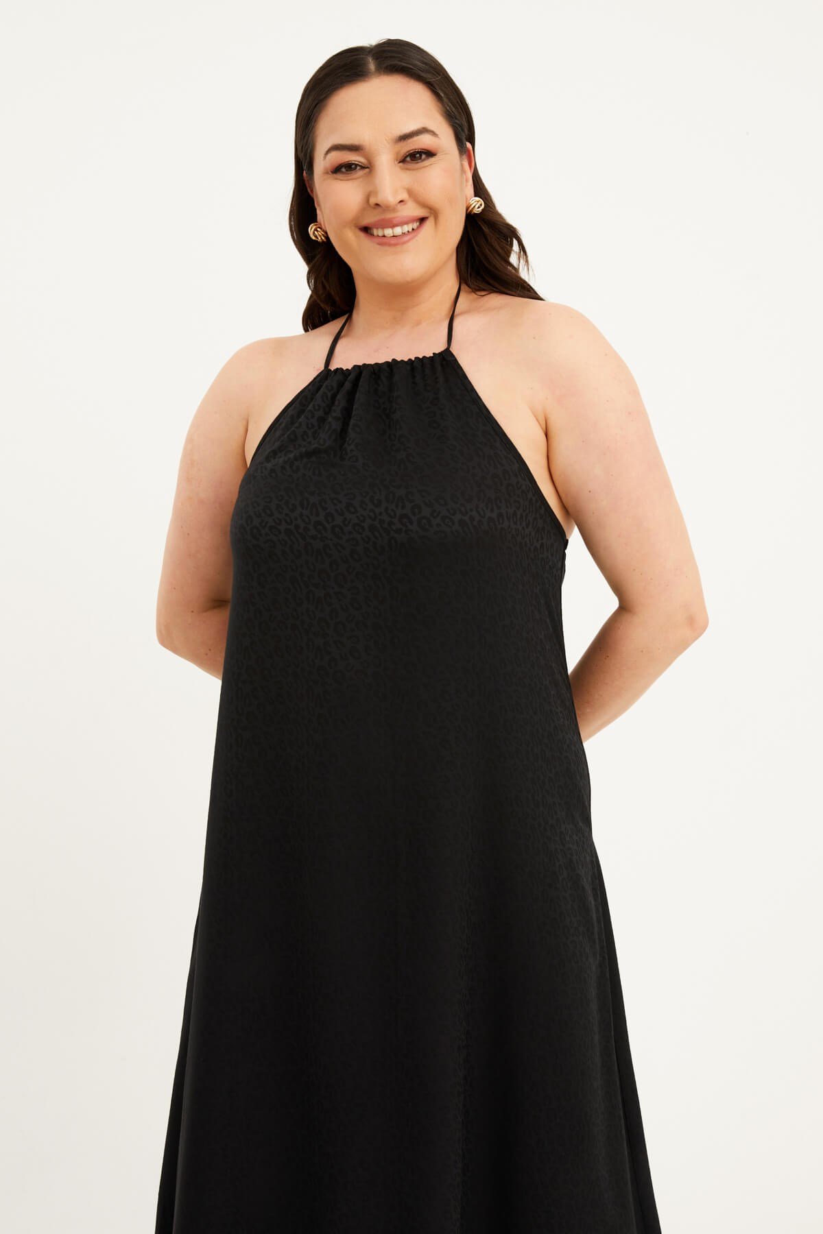 Myline-Halter Yaka Uzun Elbise-Büyük Beden Günlük Elbiseler-77606