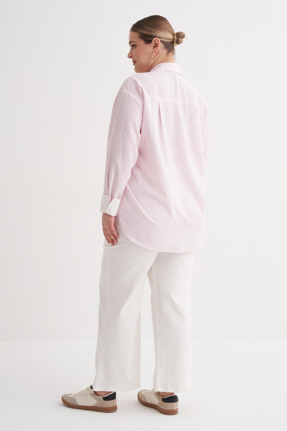 Myline-İnce Çizgili Gömlek-Büyük Beden Gömlek-149963