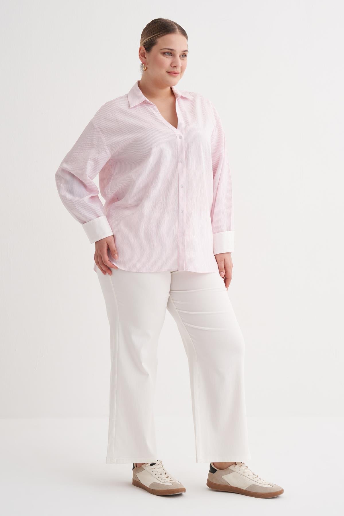 Myline-İnce Çizgili Gömlek-Büyük Beden Gömlek-149963