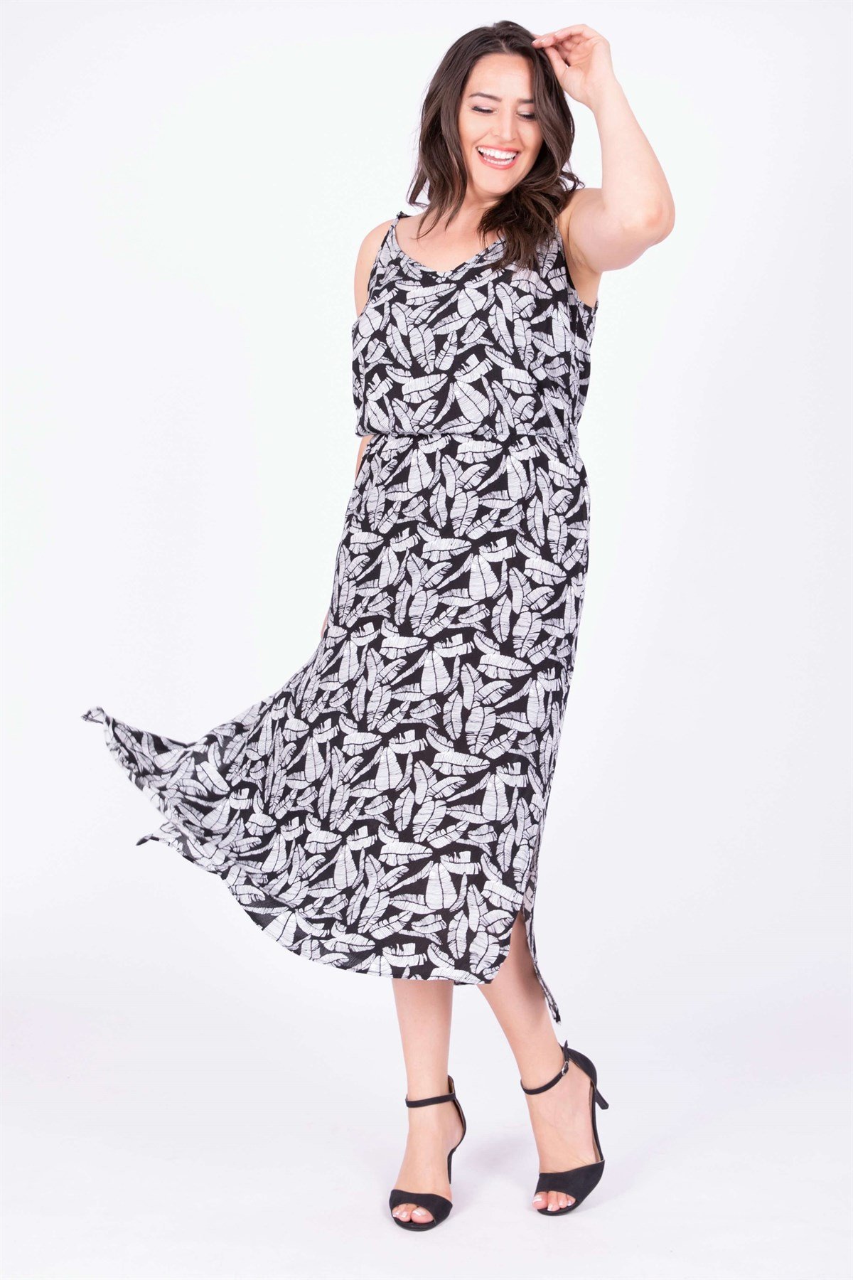 Myline-İp Askılı Beli Lastikli Elbise-Büyük Beden Günlük Elbiseler-34743