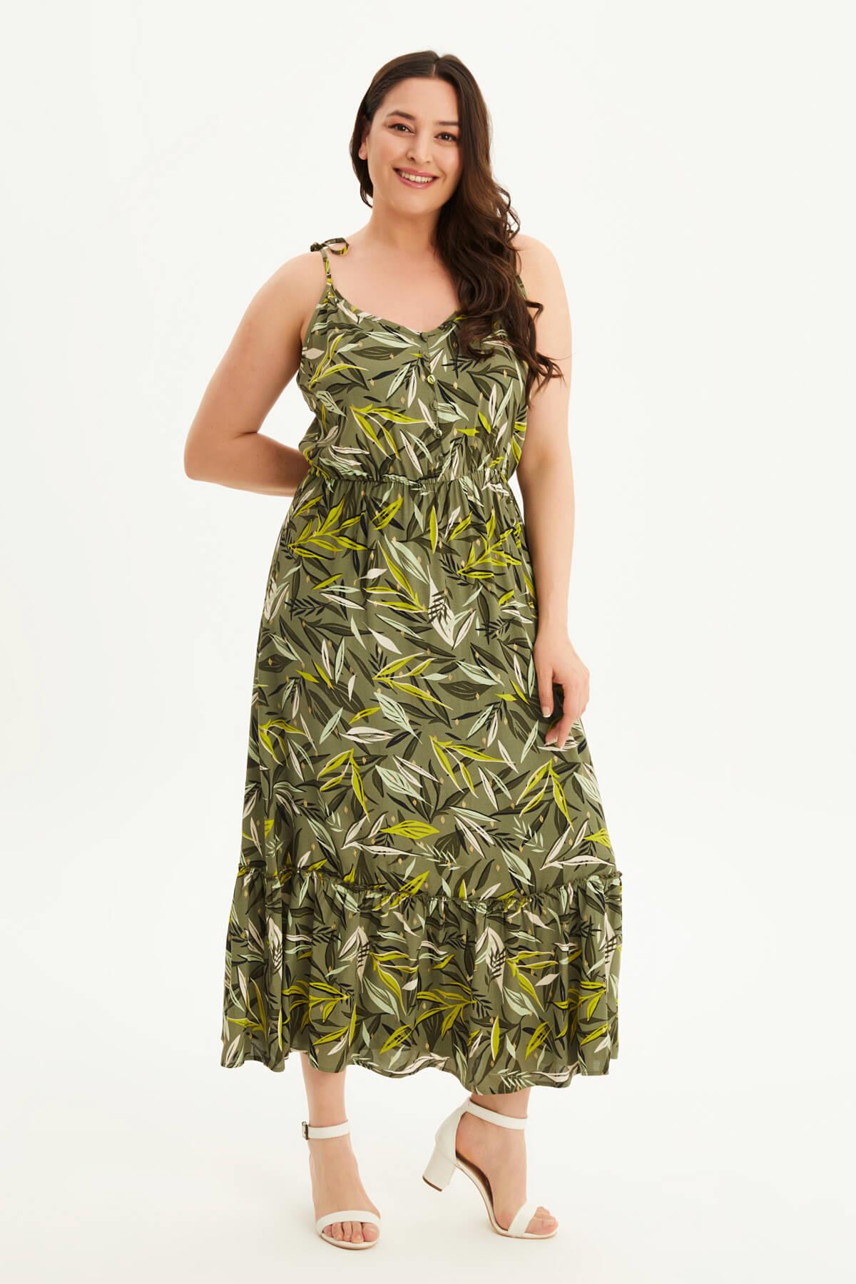 Myline-İp Askılı Beli Lastikli Fırfırlı Elbise-Büyük Beden Günlük Elbiseler-118437