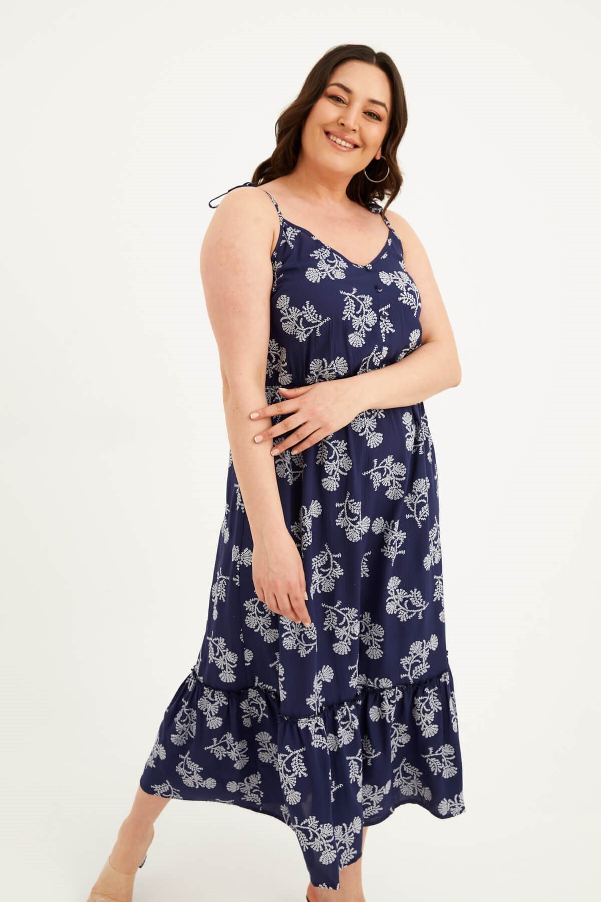 Myline-İp Askılı Beli Lastikli Fırfırlı Elbise-Büyük Beden Günlük Elbiseler-77565