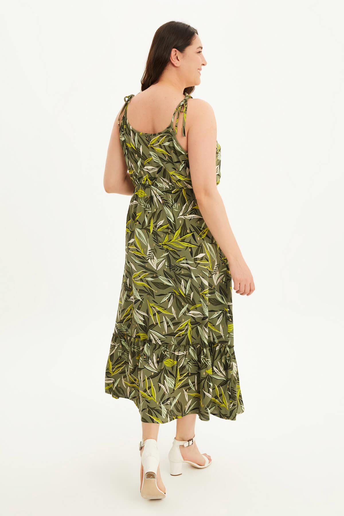 Myline-İp Askılı Beli Lastikli Fırfırlı Elbise-Büyük Beden Günlük Elbiseler-118437