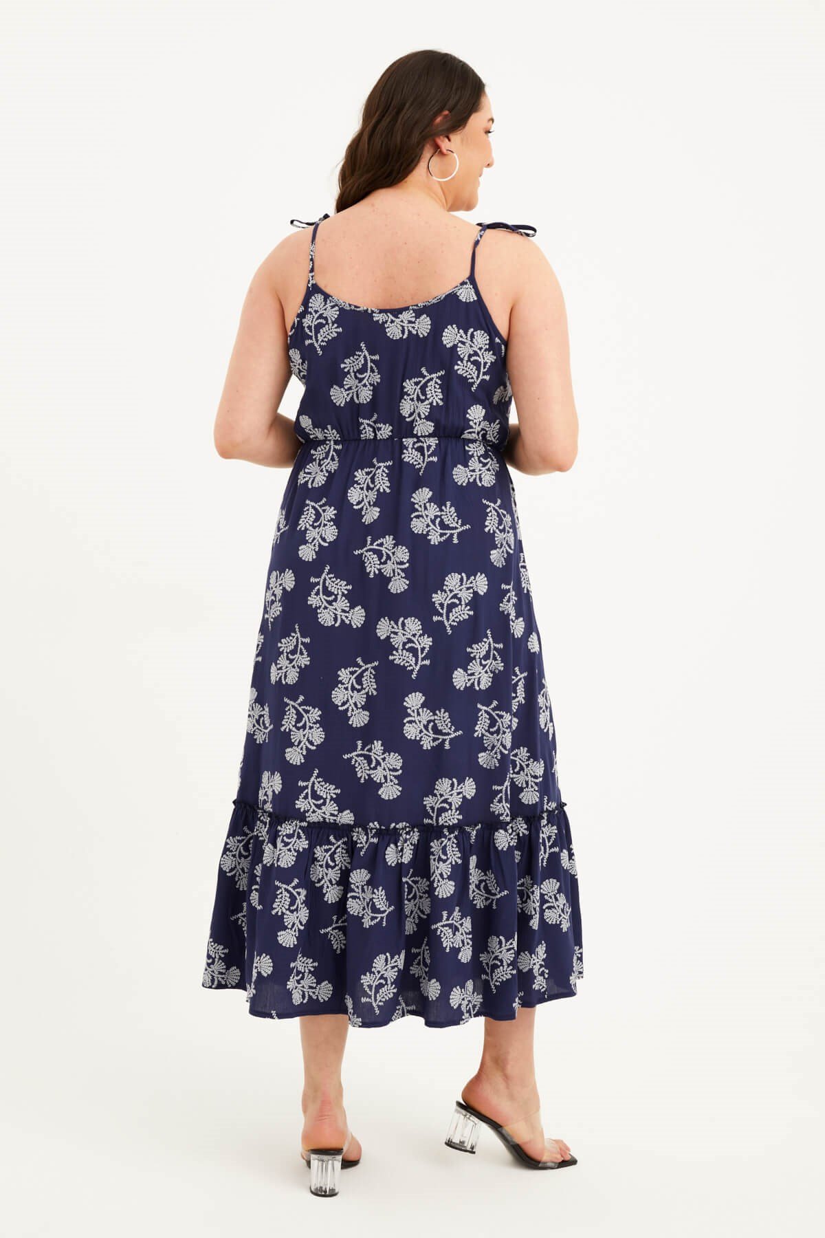 Myline-İp Askılı Beli Lastikli Fırfırlı Elbise-Büyük Beden Günlük Elbiseler-77565