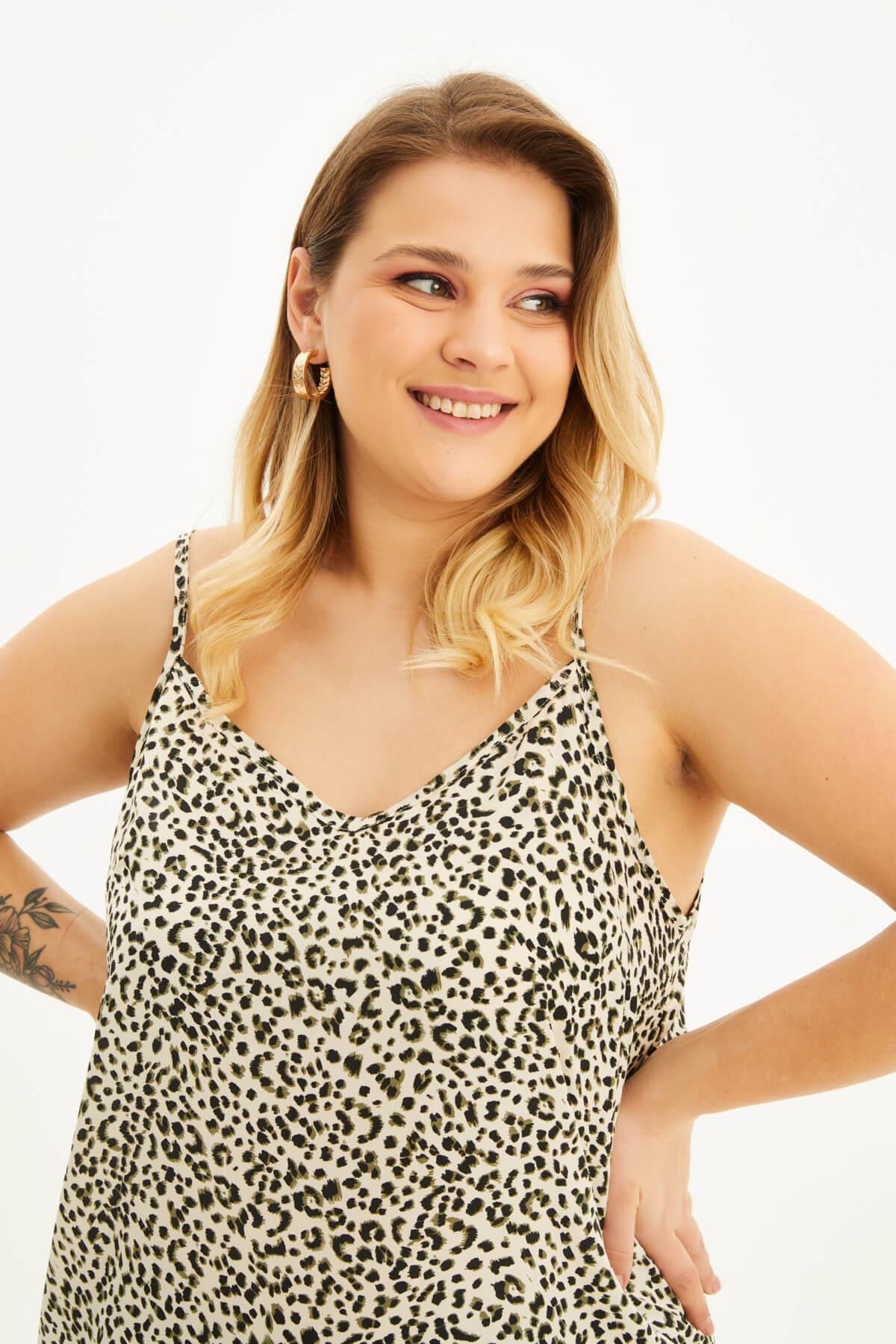 Myline-İp Askılı Desenli Bluz-Büyük Beden Bluz-118360