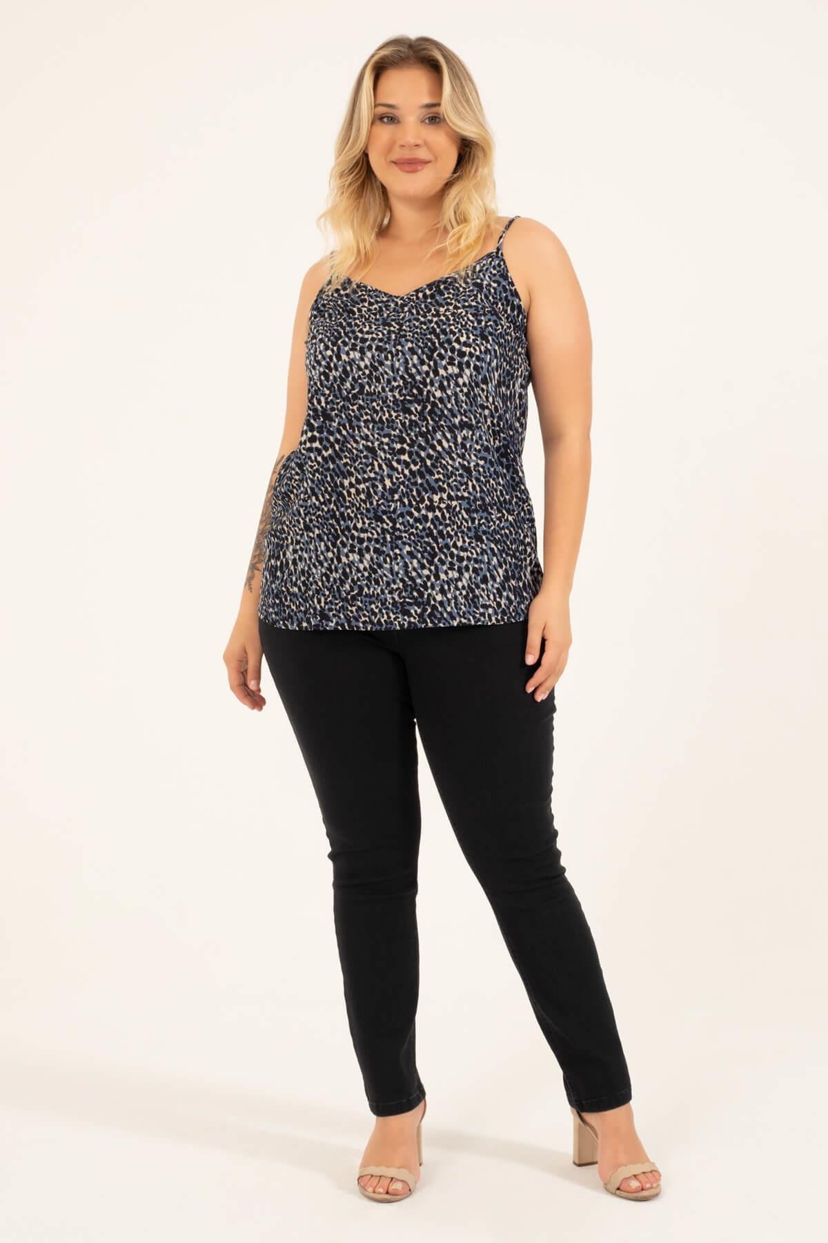 Myline-İp Askılı Desenli Bluz-Büyük Beden Bluz-118445