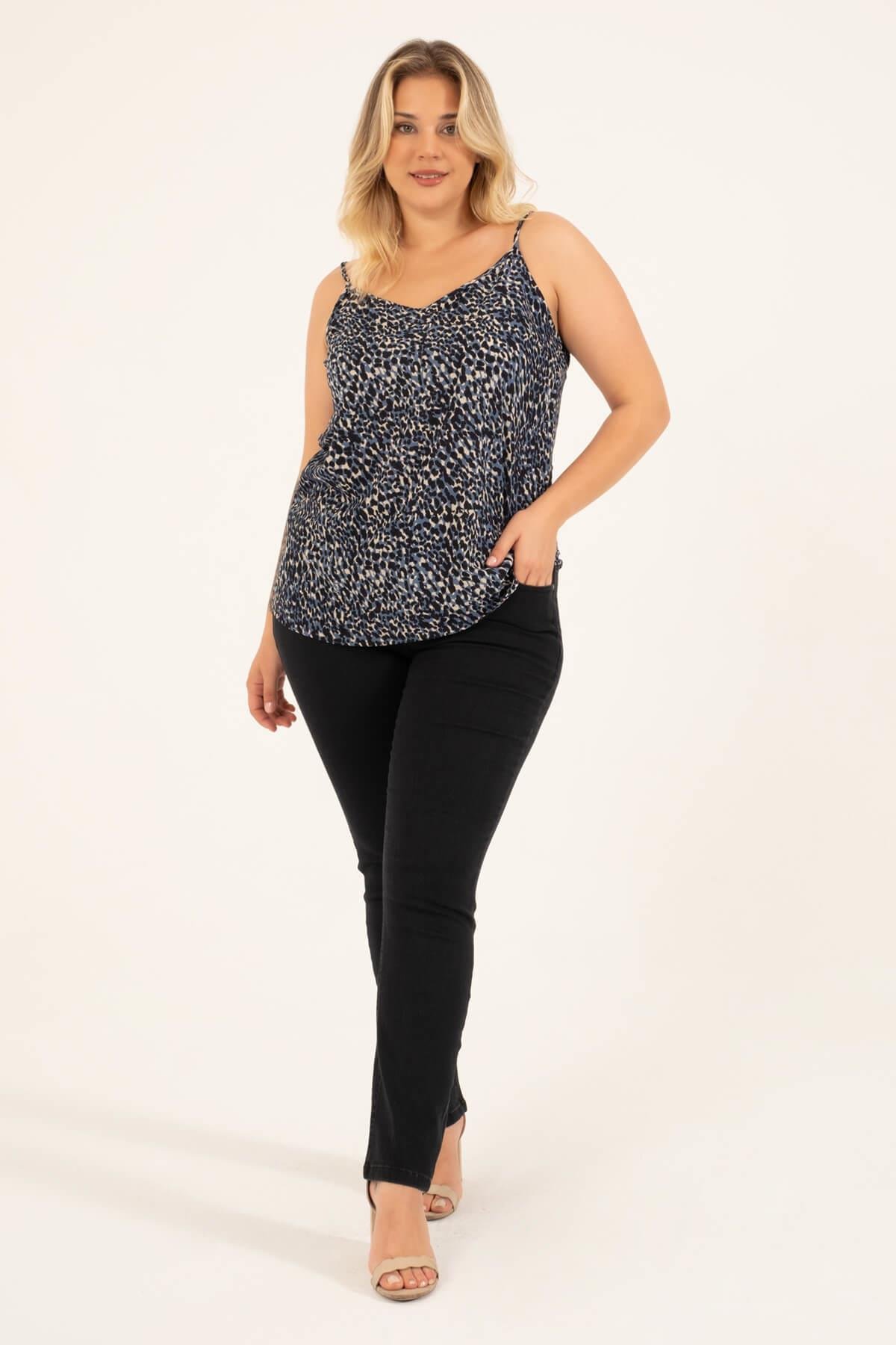 Myline-İp Askılı Desenli Bluz-Büyük Beden Bluz-118445