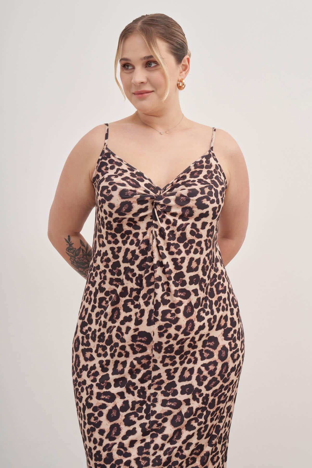 Myline-İp Askılı Düğümlü Elbise-Büyük Beden Günlük Elbiseler-128905