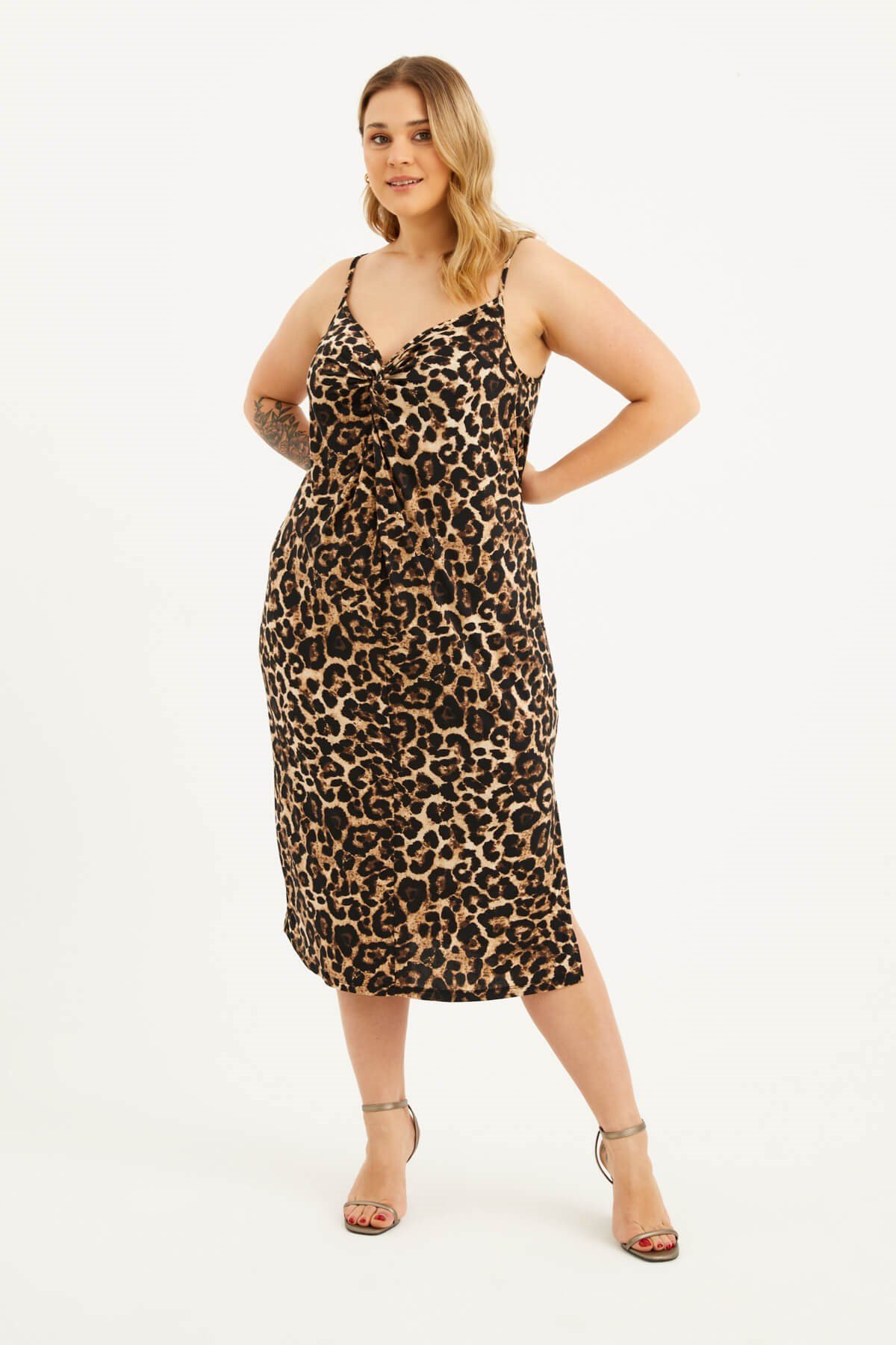 Myline-İp Askılı Düğümlü Elbise-Büyük Beden Günlük Elbiseler-77268