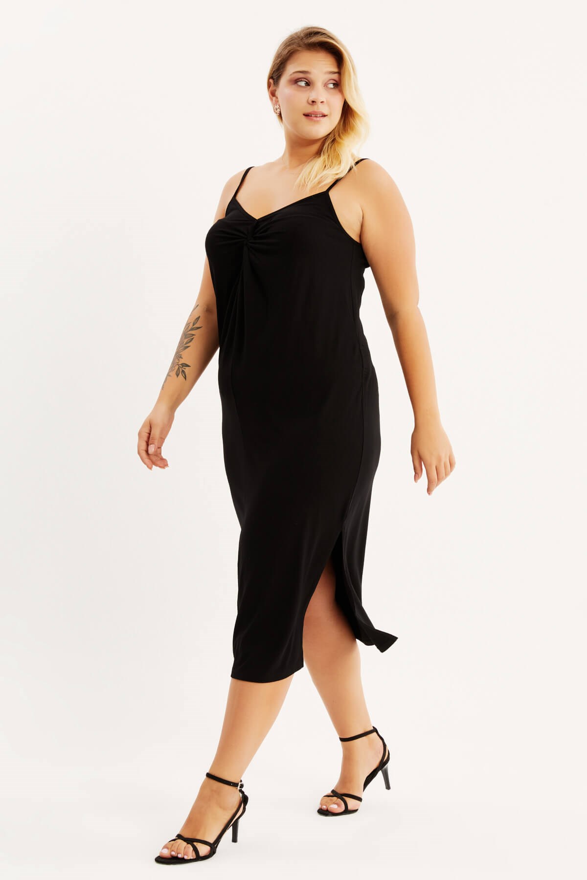 Myline-İp Askılı Düğümlü Elbise-Büyük Beden Günlük Elbiseler-77744